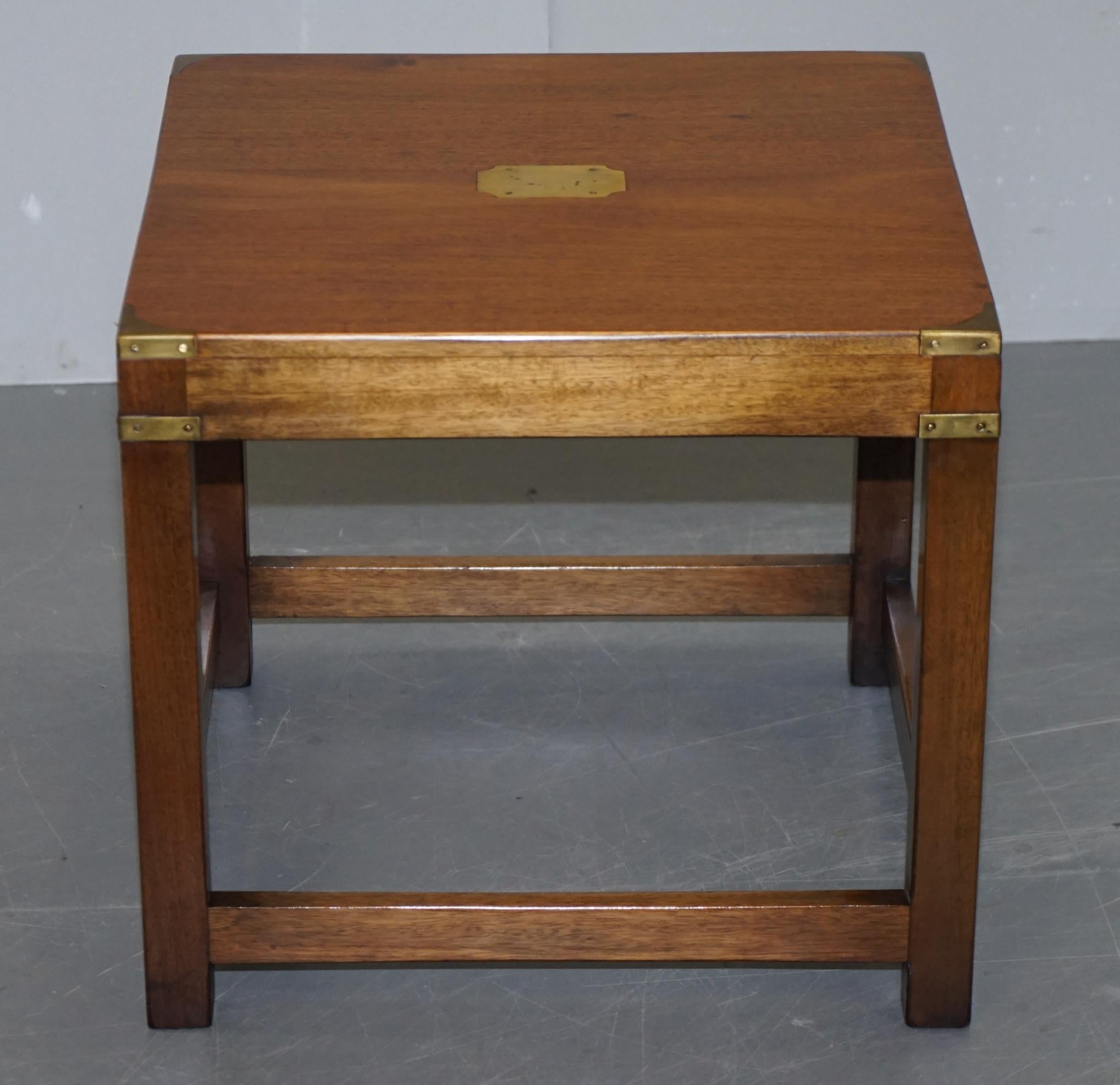 English Pair of Fully Restored Harrods Kennedy Hardwood Military Campaign Side Tables