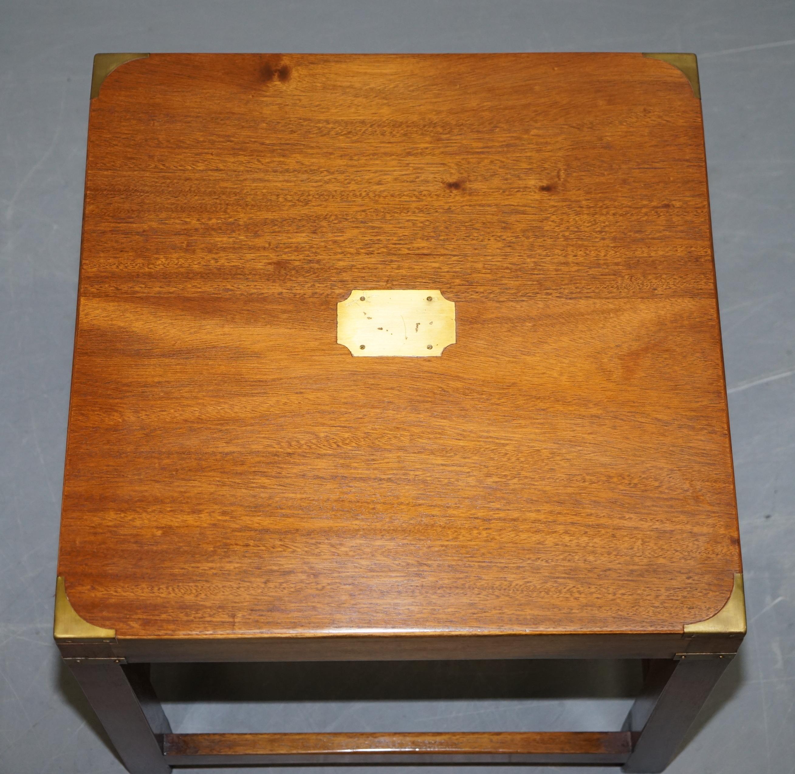 Hand-Crafted Pair of Fully Restored Harrods Kennedy Hardwood Military Campaign Side Tables