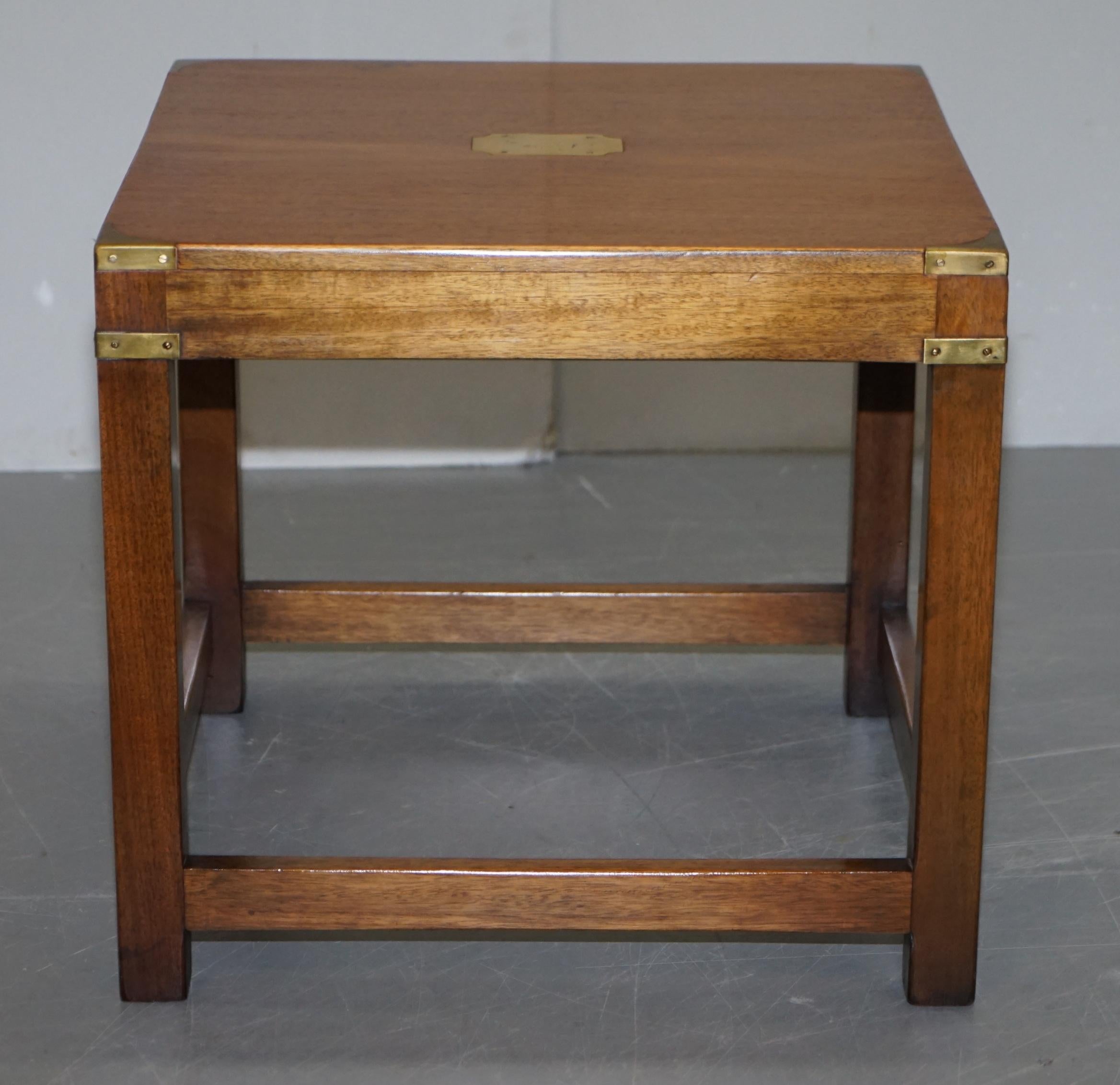Pair of Fully Restored Harrods Kennedy Hardwood Military Campaign Side Tables 4
