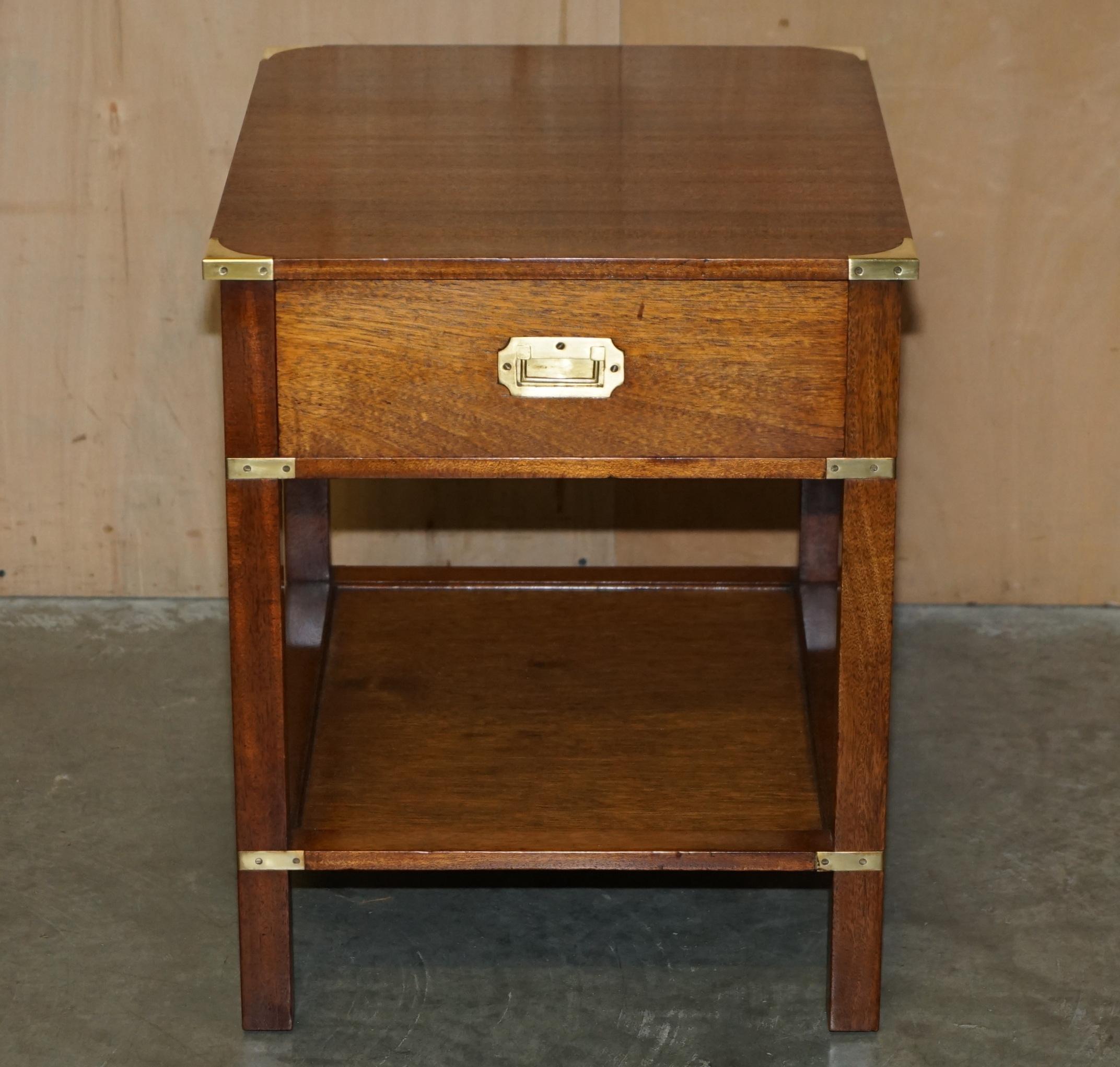 Campaign PAIR OF FULLY RESTORED HARRODS LONDON MiLITARY CAMPAIGN SINGLE DRAWER SIDE TABLE For Sale