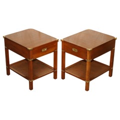 PAIR OF FULLY RESTORED HARRODS LONDON MiLITARY CAMPAIGN SINGLE DRAWER SIDE TABLE