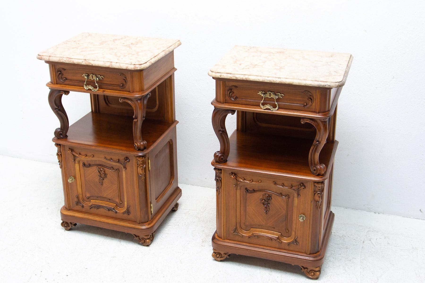 Empire Pair of Fully Restored Historicist Bedside Tables, 1910, Austria For Sale