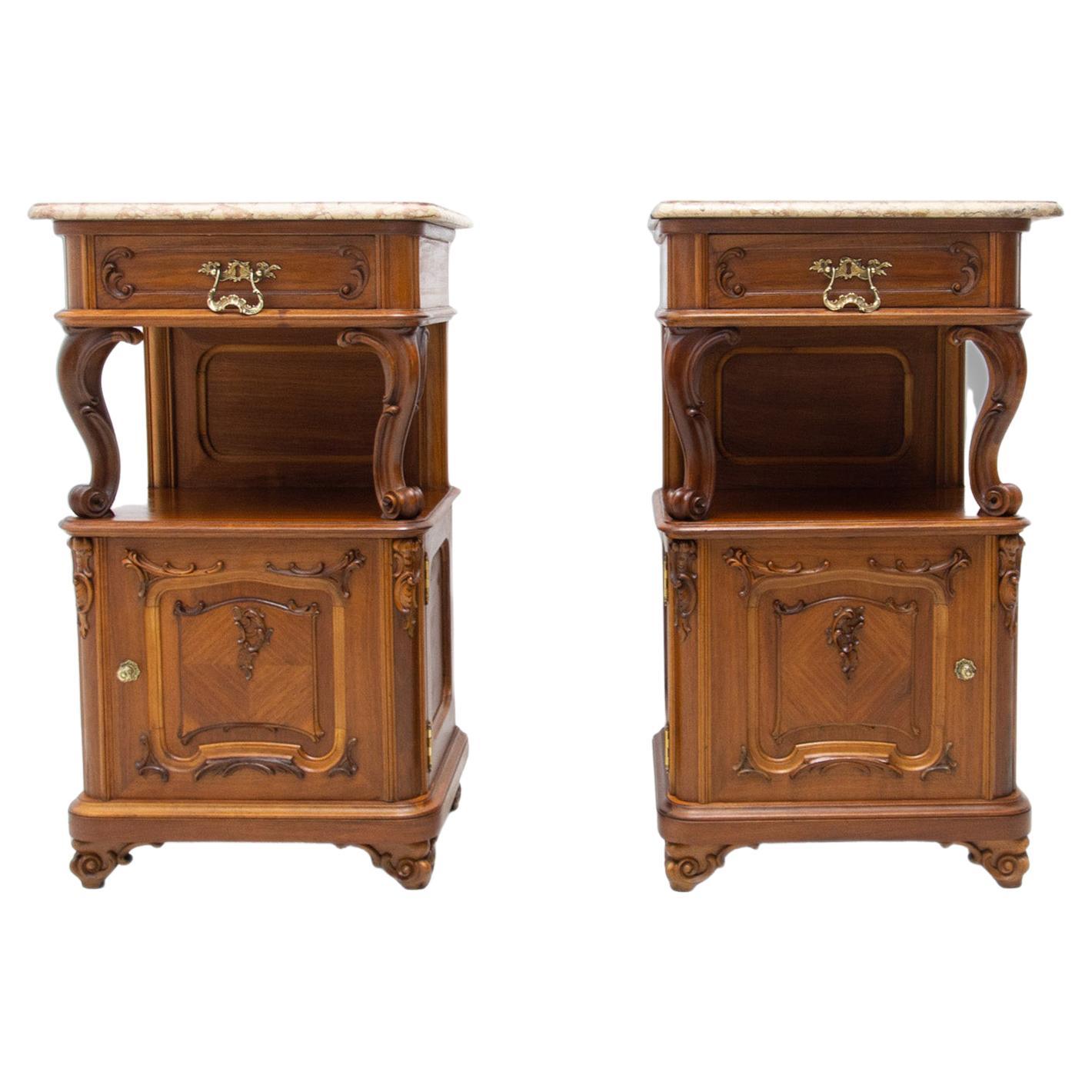 Pair of Fully Restored Historicist Bedside Tables, 1910, Austria For Sale