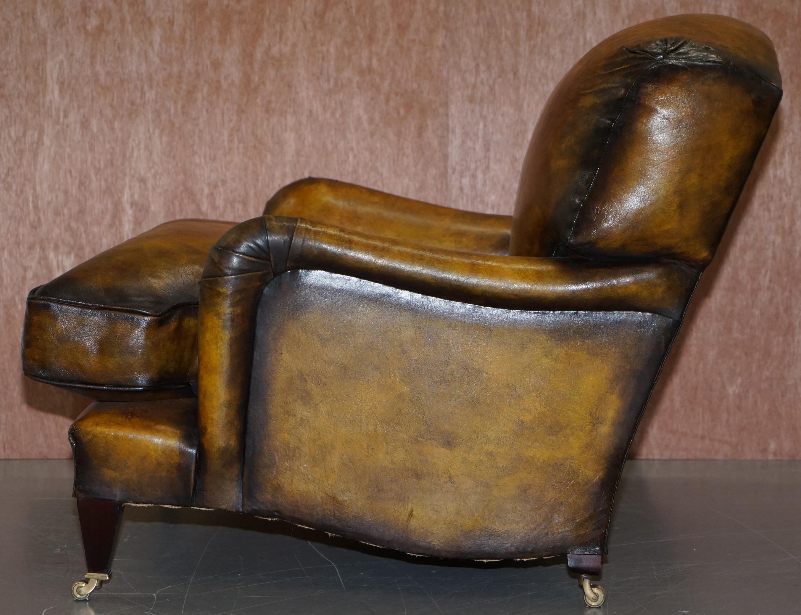 Pair of Fully Restored Howard & Son's Bridgewater Whisky Brown Leather Armchairs 2