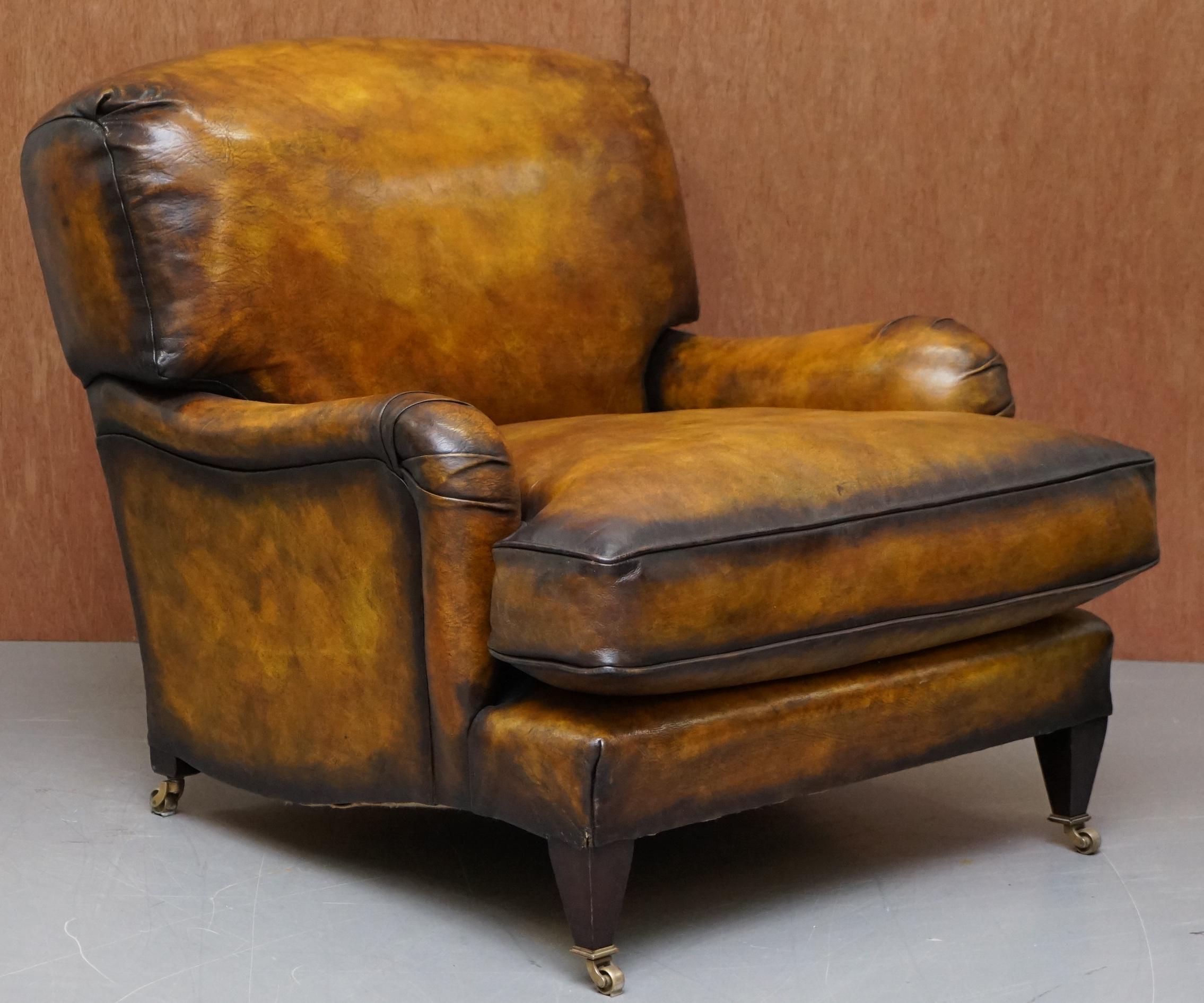 Pair of Fully Restored Howard & Son's Bridgewater Whisky Brown Leather Armchairs 4