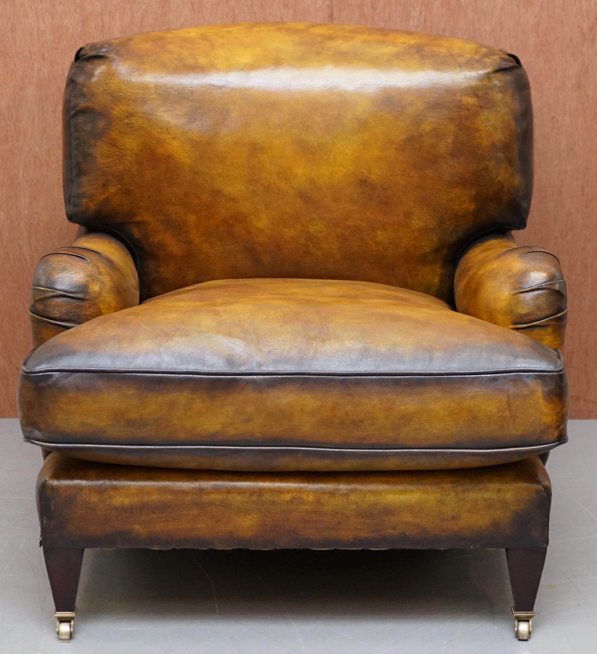Pair of Fully Restored Howard & Son's Bridgewater Whisky Brown Leather Armchairs 5