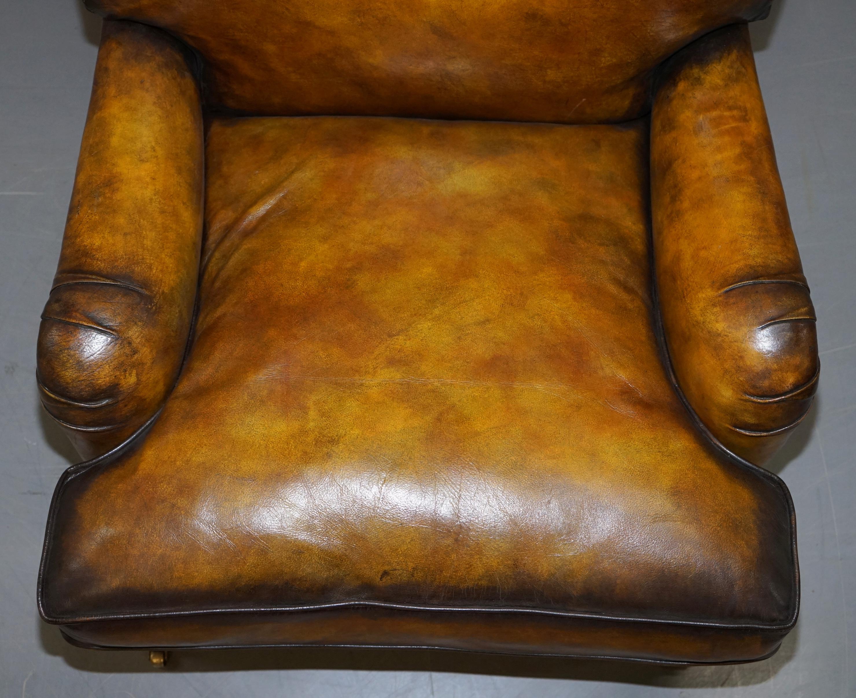 Pair of Fully Restored Howard & Son's Bridgewater Whisky Brown Leather Armchairs 7