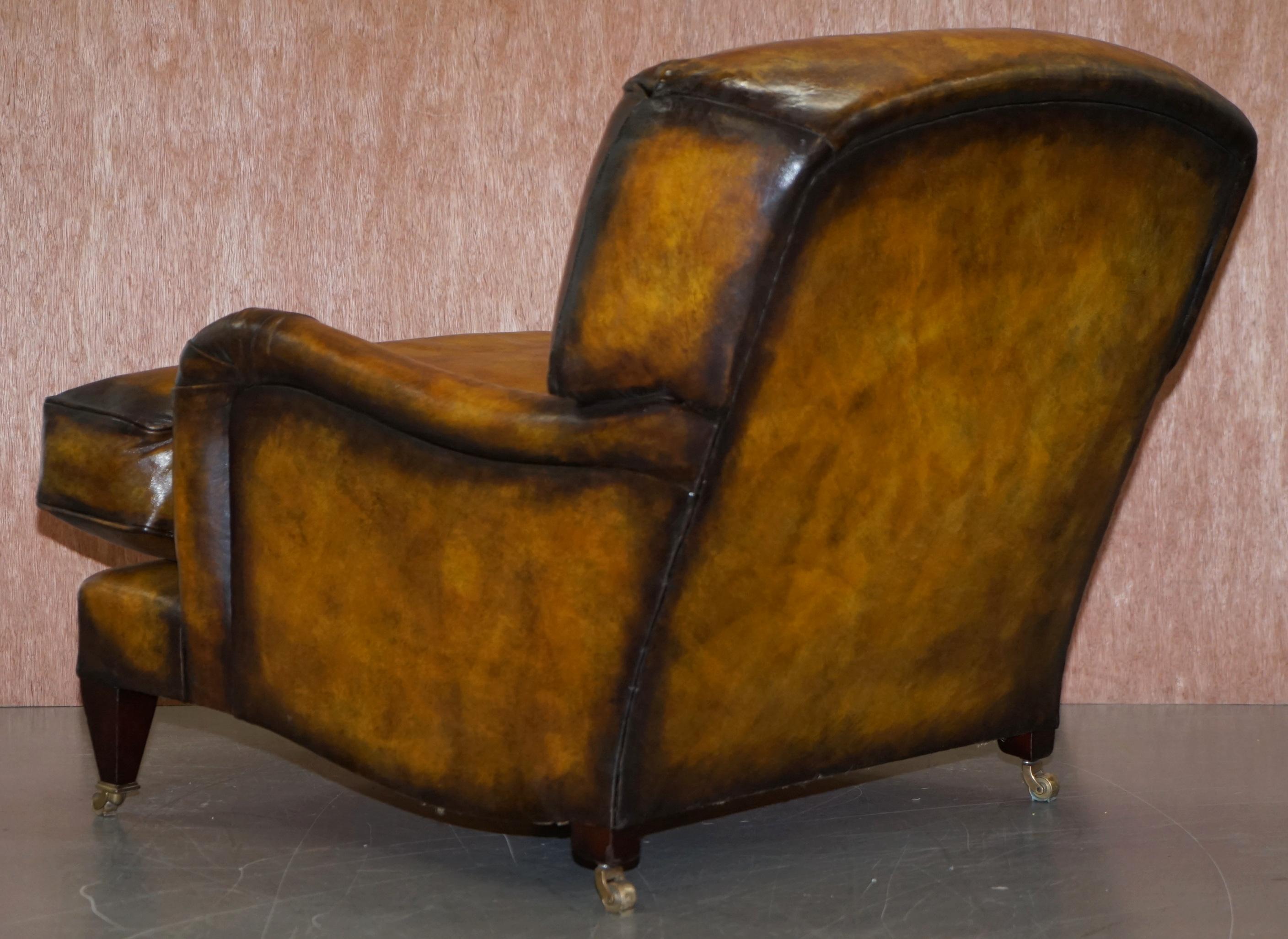 Pair of Fully Restored Howard & Son's Bridgewater Whisky Brown Leather Armchairs 11