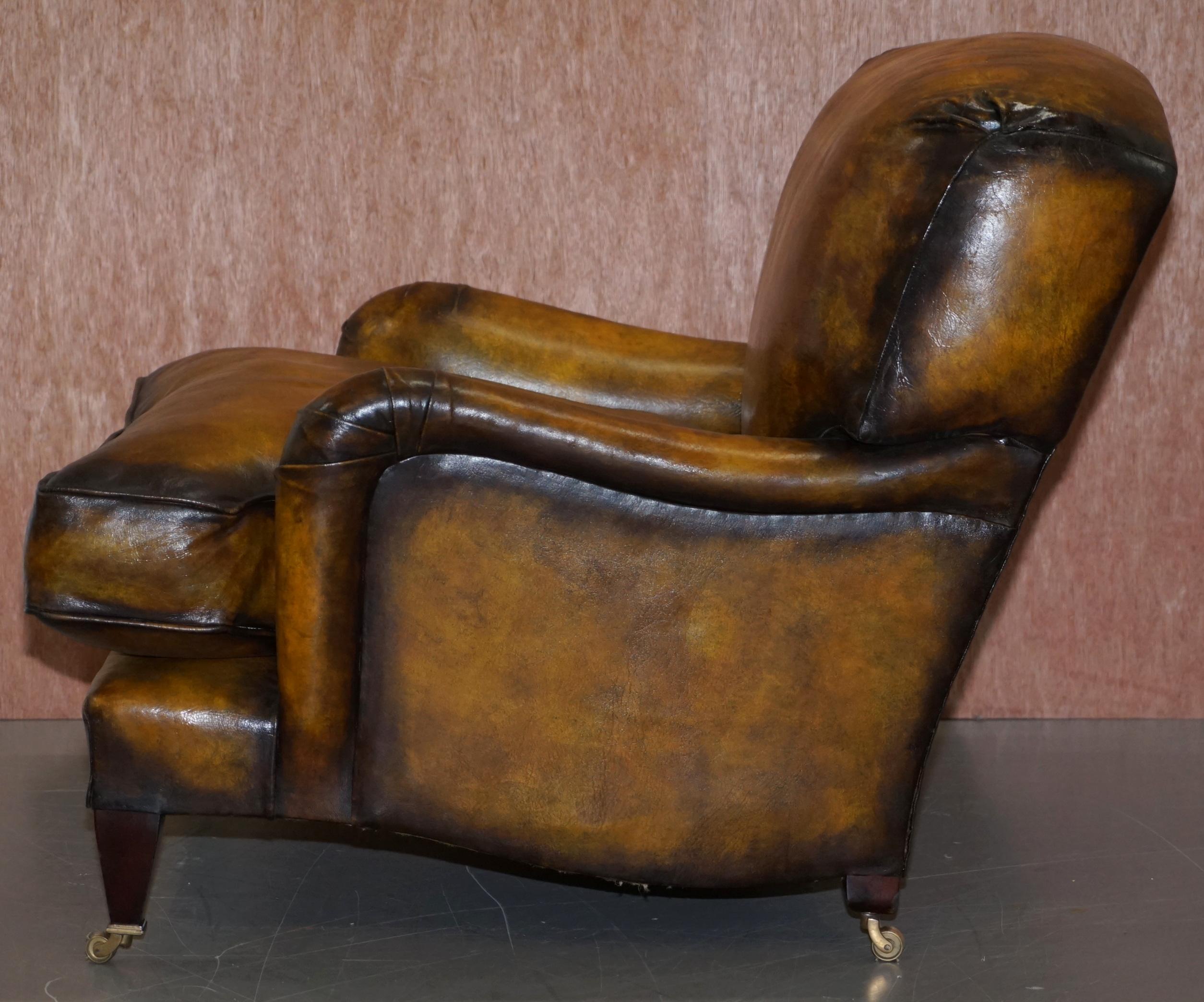 Pair of Fully Restored Howard & Son's Bridgewater Whisky Brown Leather Armchairs 12