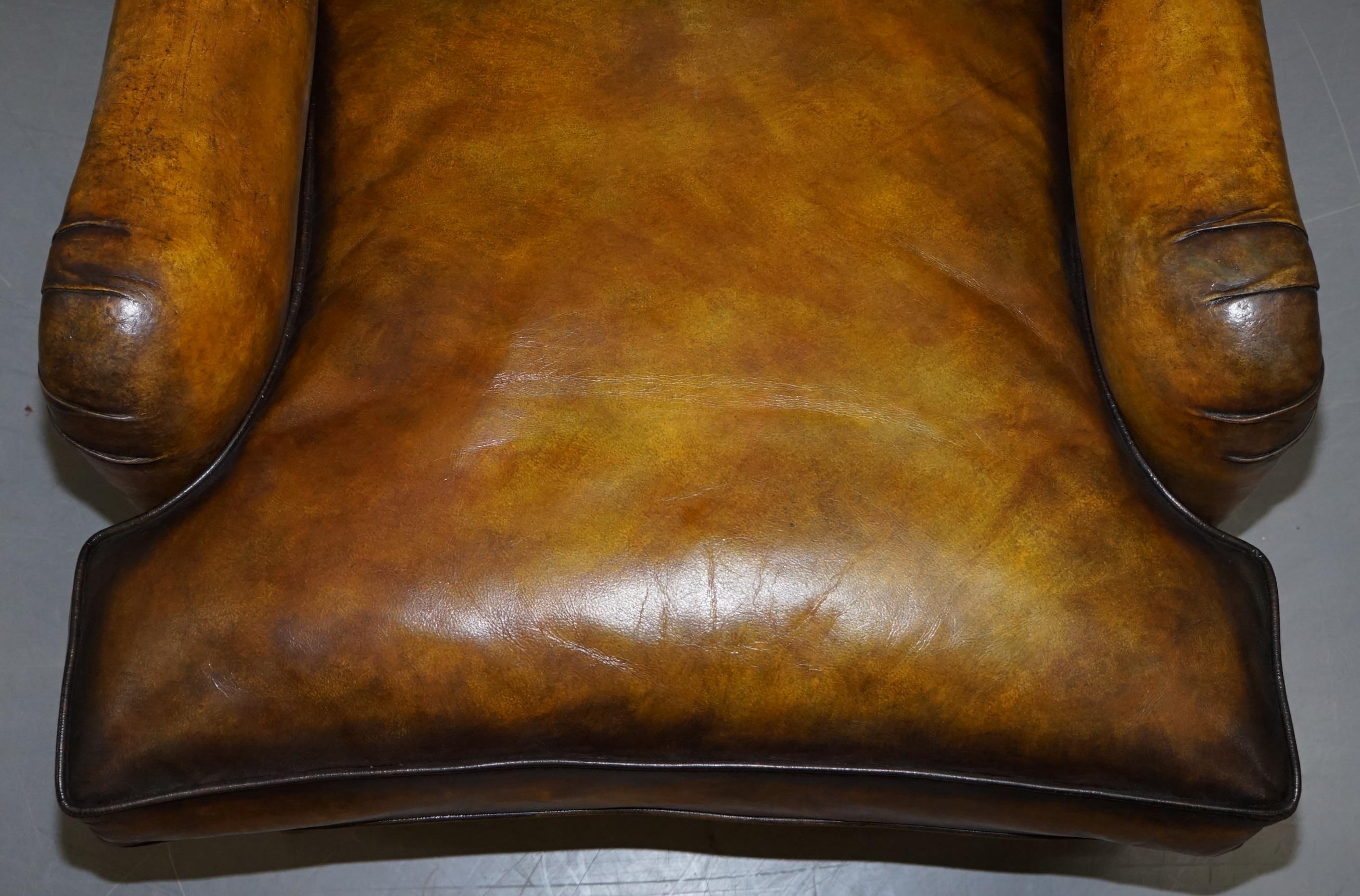 Art Deco Pair of Fully Restored Howard & Son's Bridgewater Whisky Brown Leather Armchairs