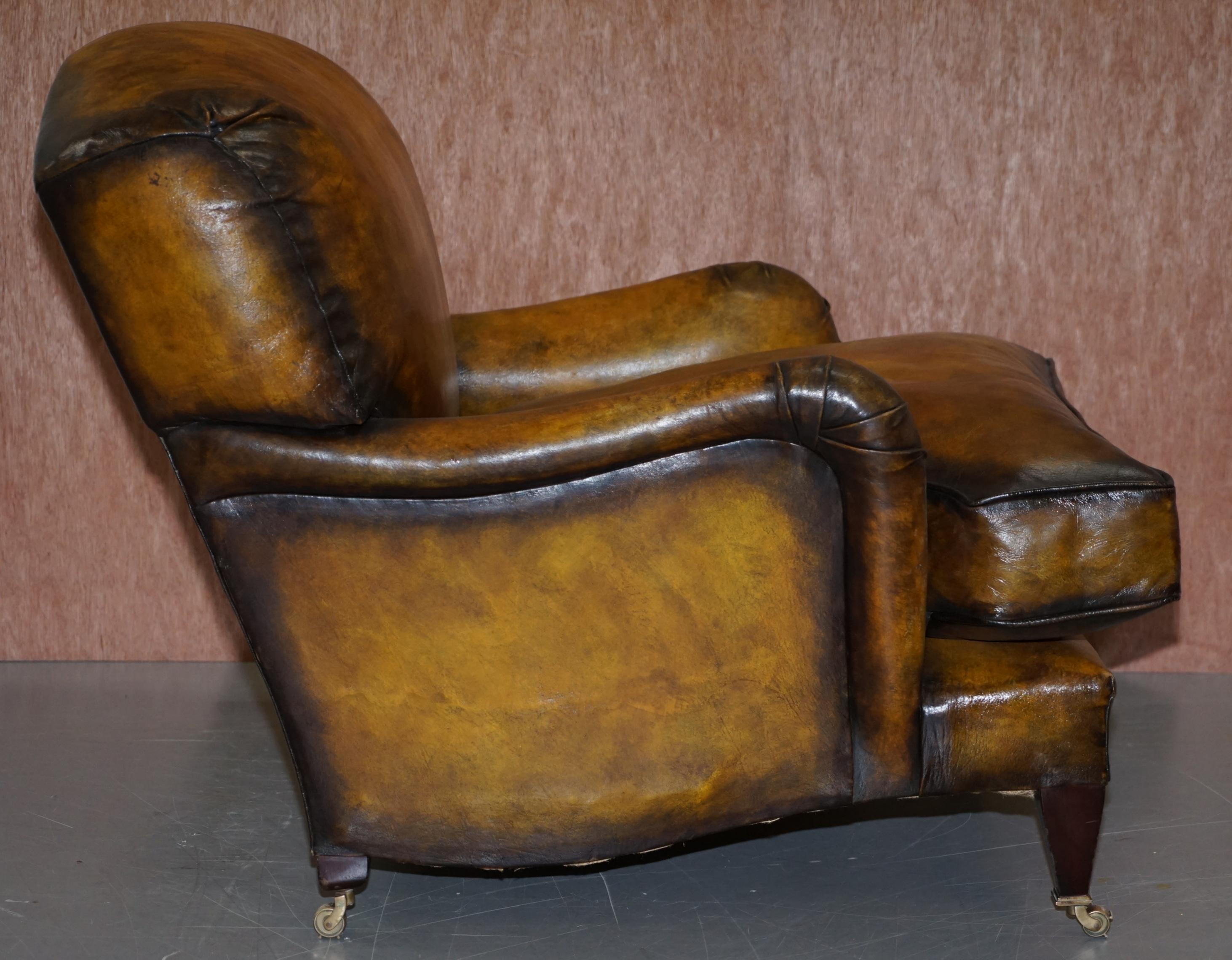 20th Century Pair of Fully Restored Howard & Son's Bridgewater Whisky Brown Leather Armchairs
