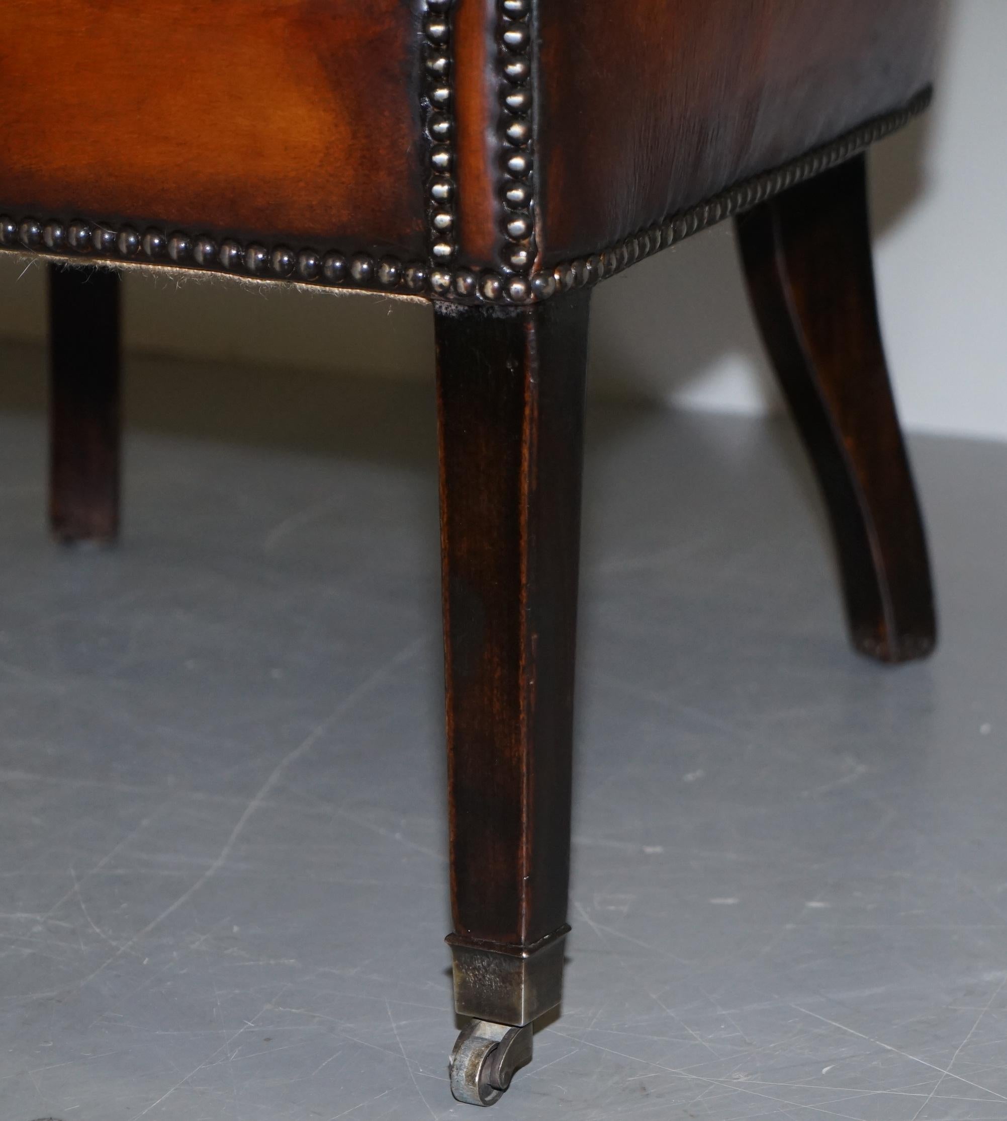 Pair of Fully Restored Ralph Lauren Whisky Brown Leather Porters Armchairs 3