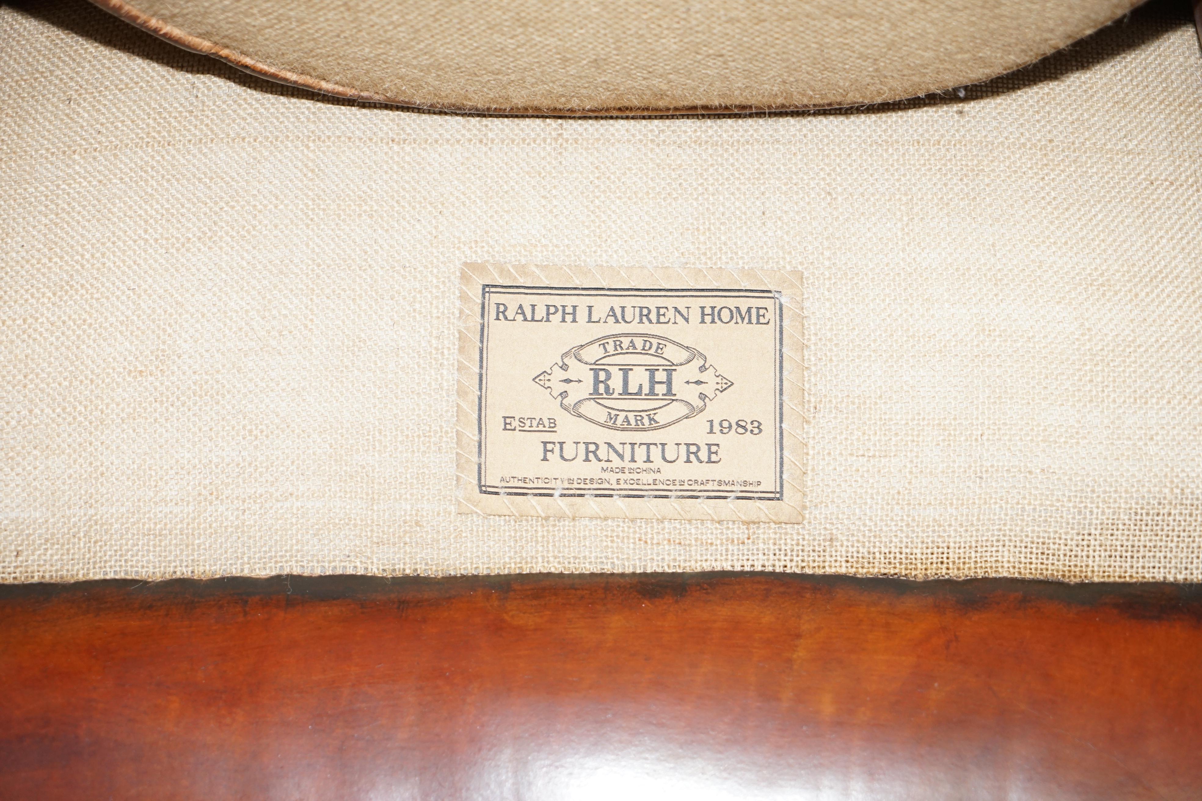 Pair of Fully Restored Ralph Lauren Whisky Brown Leather Porters Armchairs 5