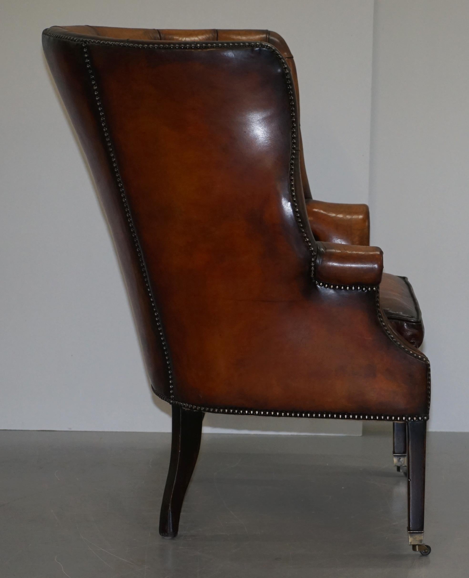 Pair of Fully Restored Ralph Lauren Whisky Brown Leather Porters Armchairs 7