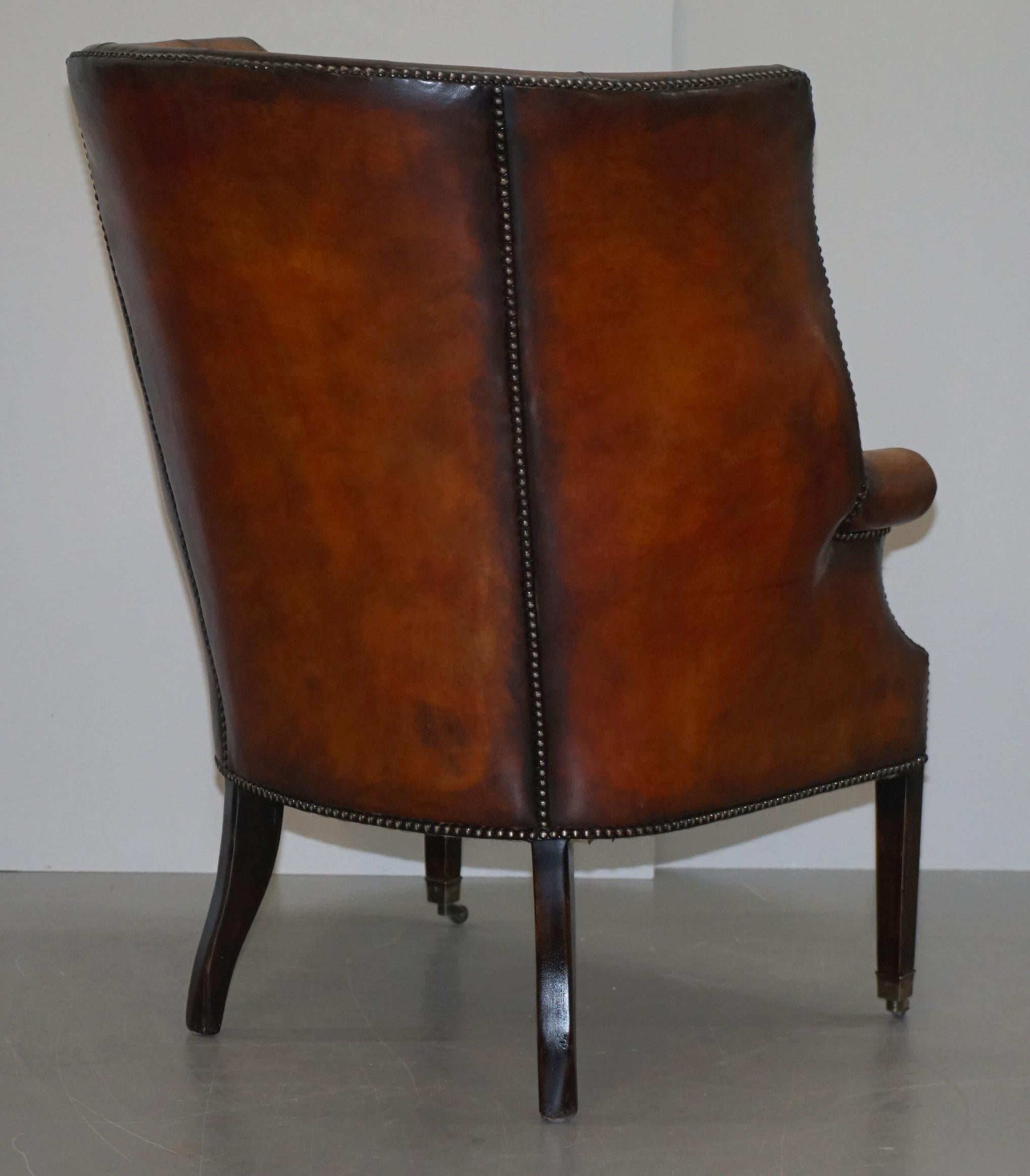 Pair of Fully Restored Ralph Lauren Whisky Brown Leather Porters Armchairs 7