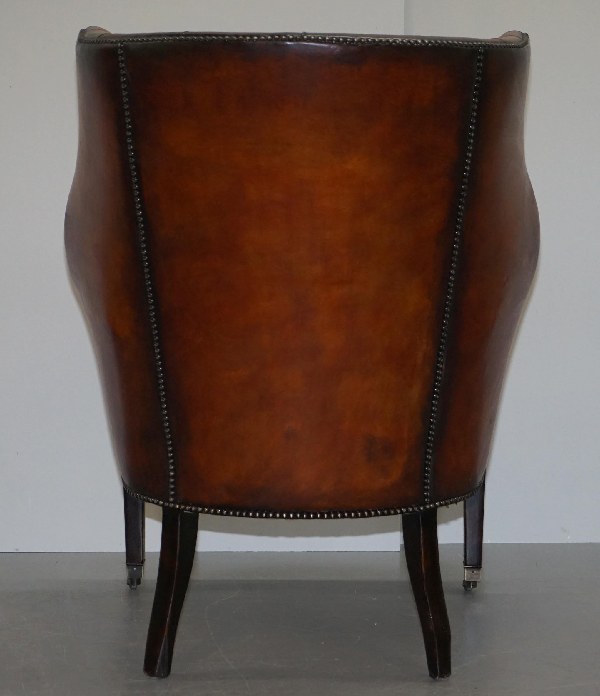 Pair of Fully Restored Ralph Lauren Whisky Brown Leather Porters Armchairs 9