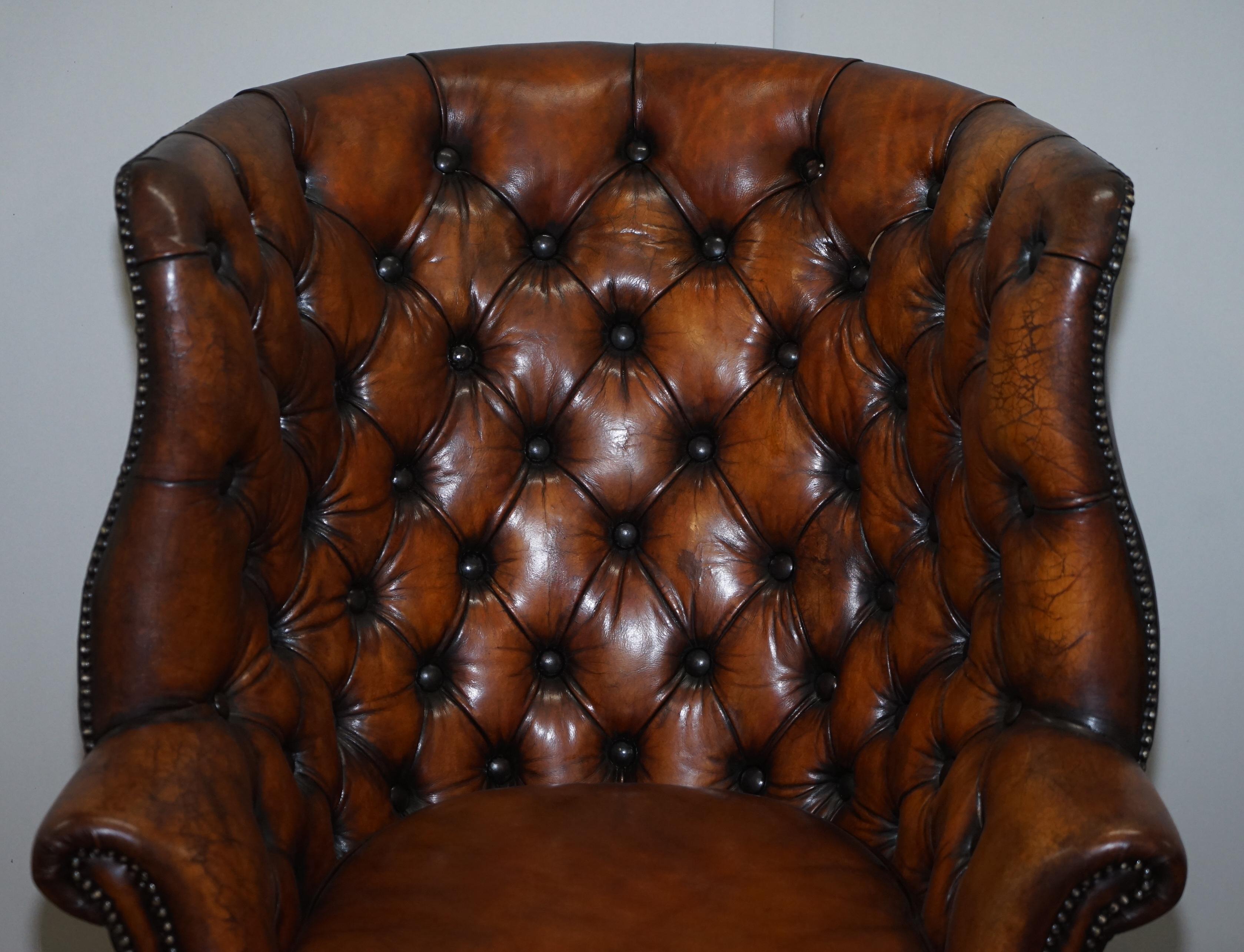 Pair of Fully Restored Ralph Lauren Whisky Brown Leather Porters Armchairs 12
