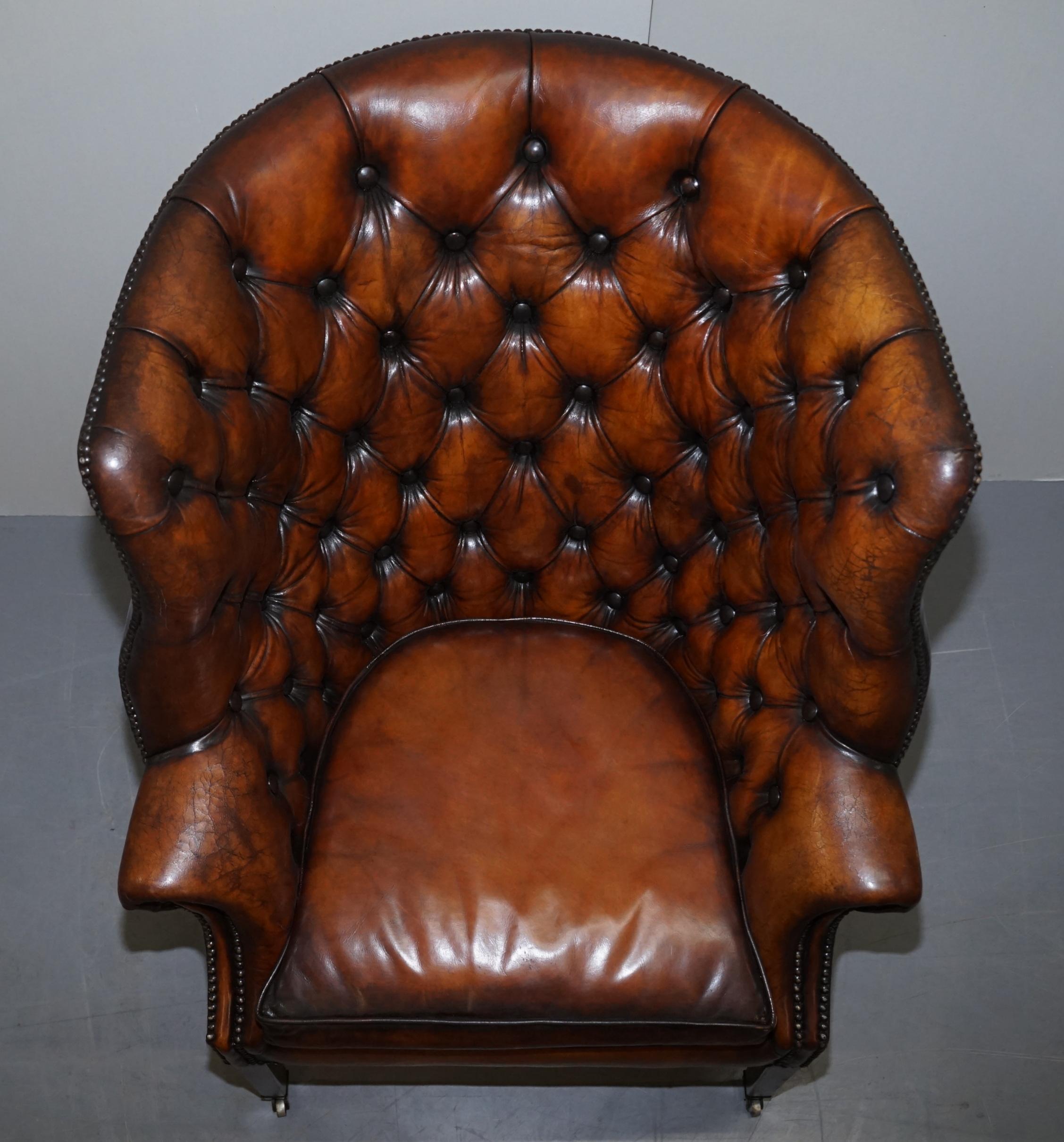 Pair of Fully Restored Ralph Lauren Whisky Brown Leather Porters Armchairs 13