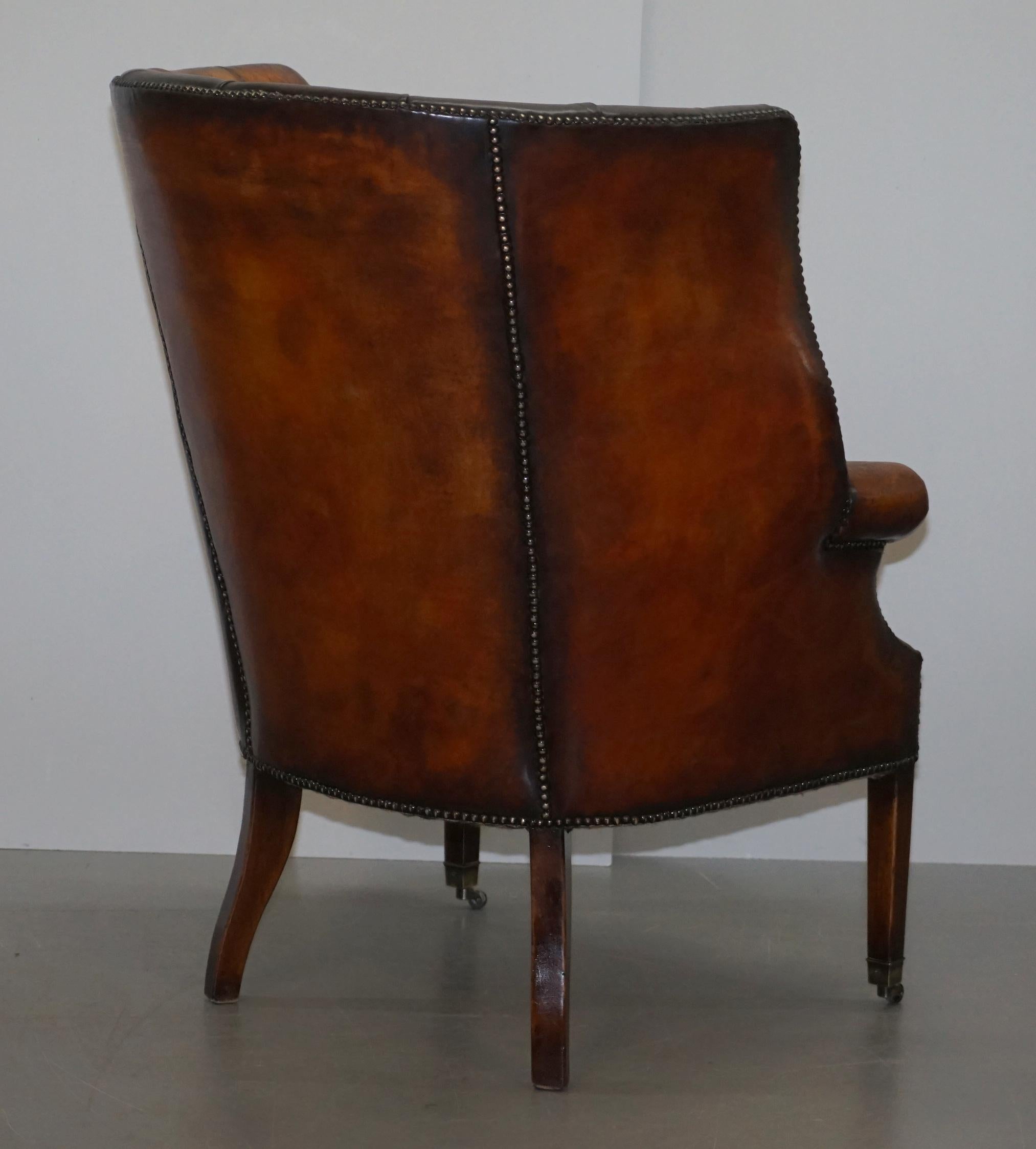 Pair of Fully Restored Ralph Lauren Whisky Brown Leather Porters Armchairs 14
