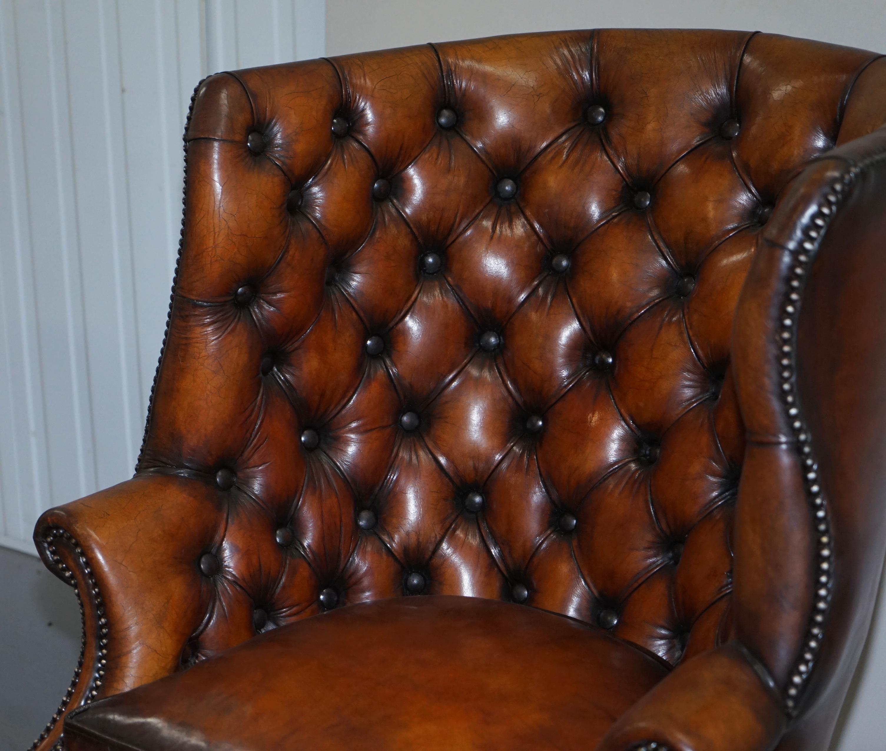 Hand-Crafted Pair of Fully Restored Ralph Lauren Whisky Brown Leather Porters Armchairs