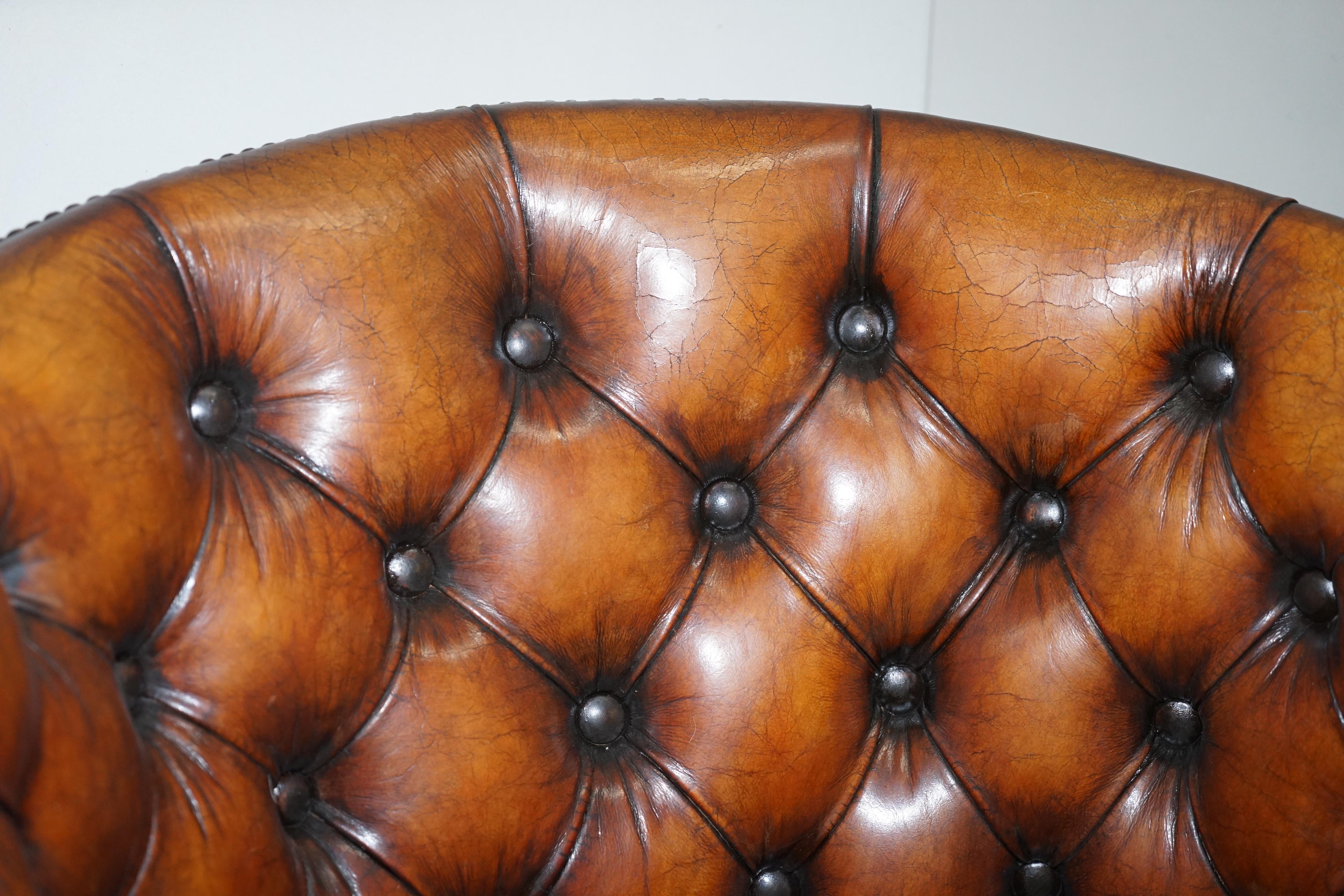 Pair of Fully Restored Ralph Lauren Whisky Brown Leather Porters Armchairs 1