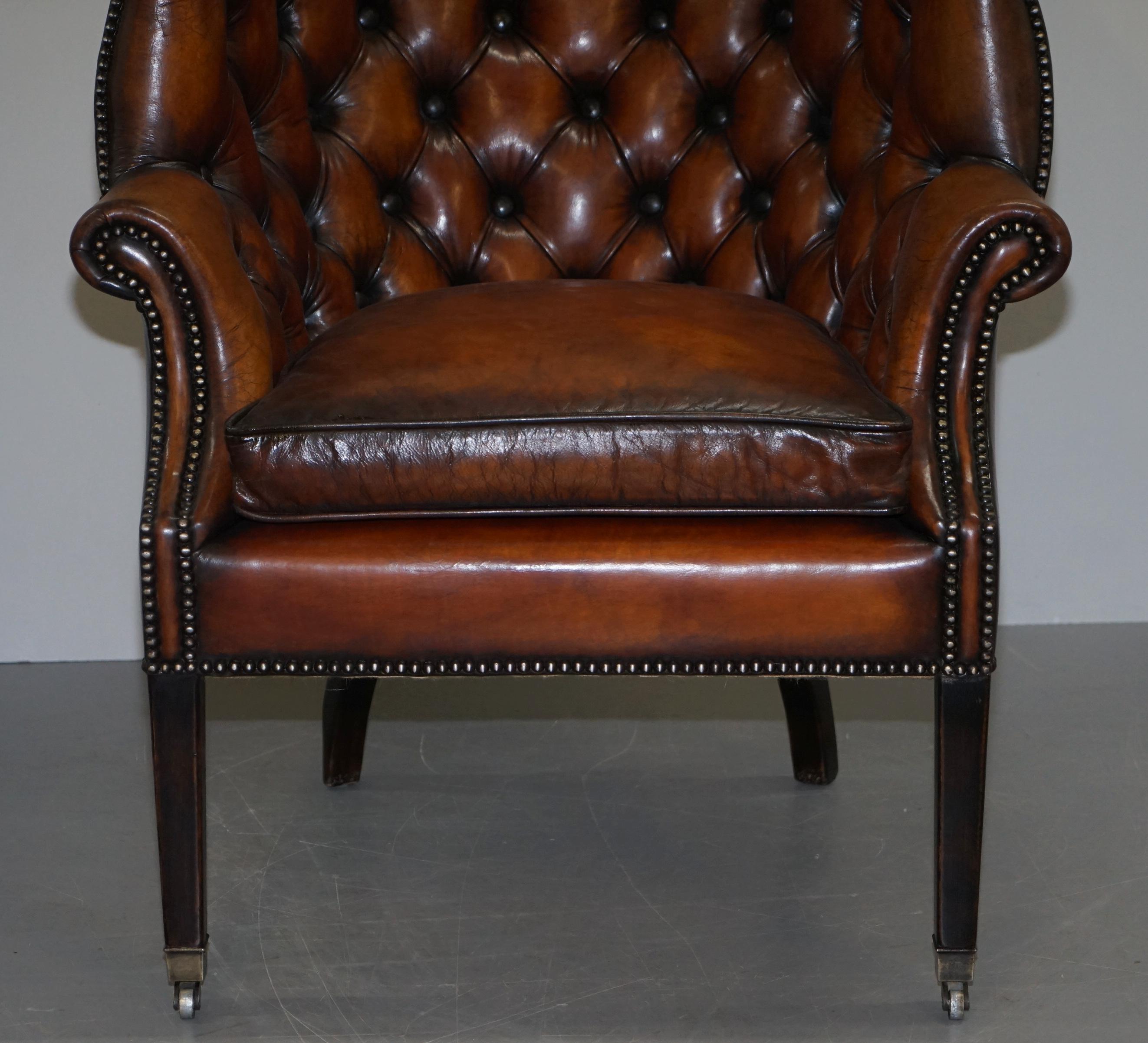 Pair of Fully Restored Ralph Lauren Whisky Brown Leather Porters Armchairs 2