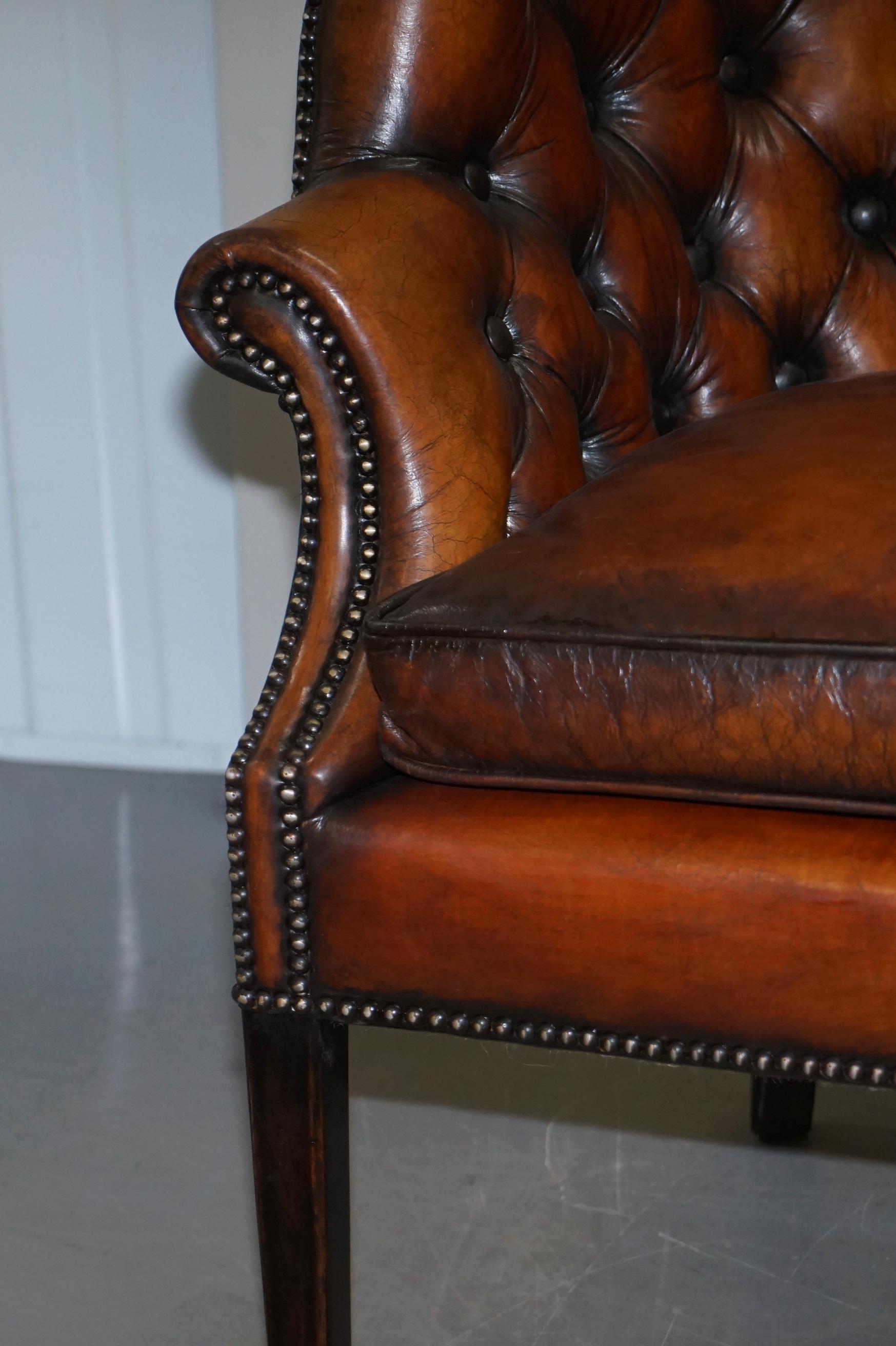Pair of Fully Restored Ralph Lauren Whisky Brown Leather Porters Armchairs 3
