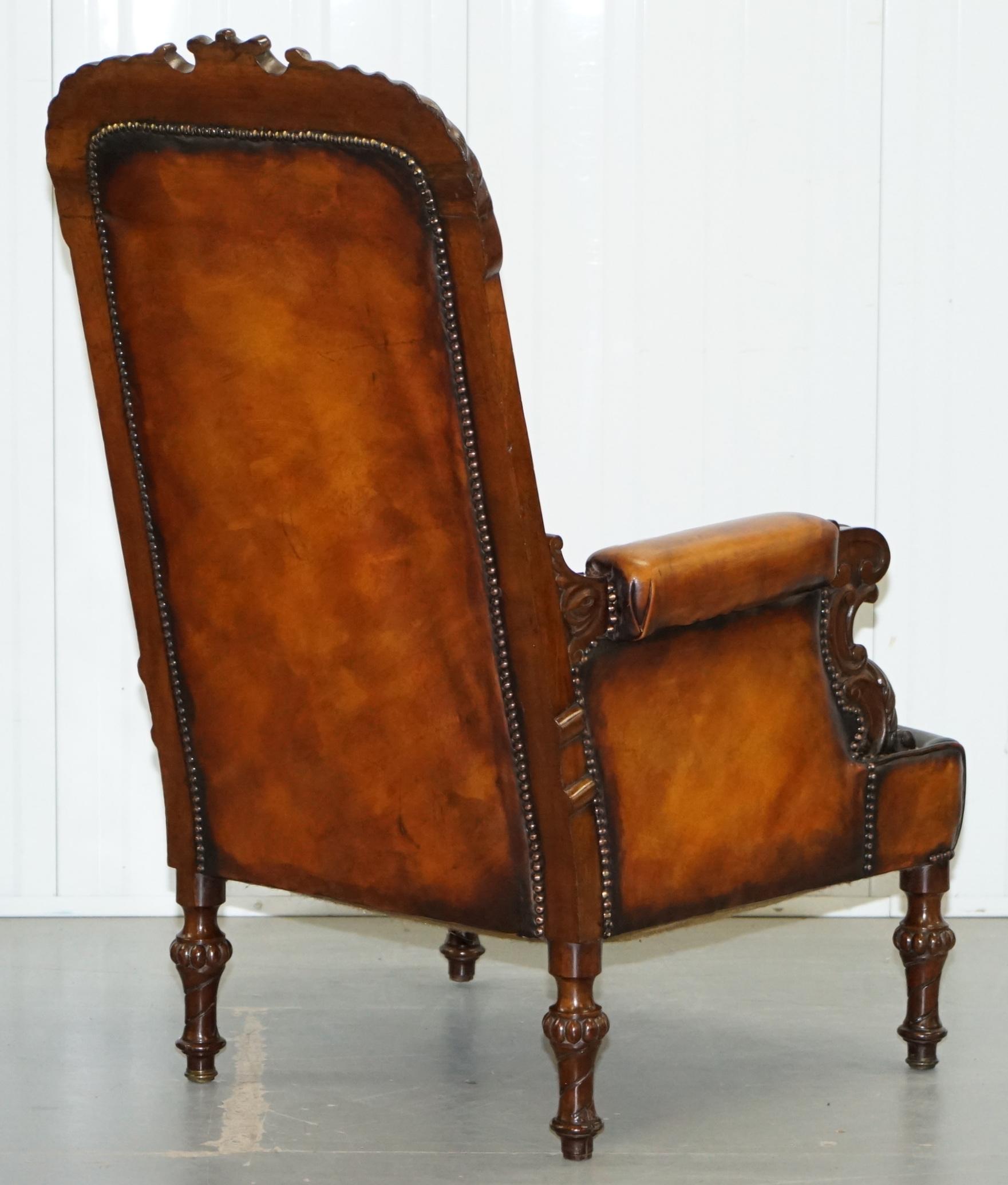 Pair of Fully Restored Show Wood Frame Chesterfield Leather Victorian Armchairs 6