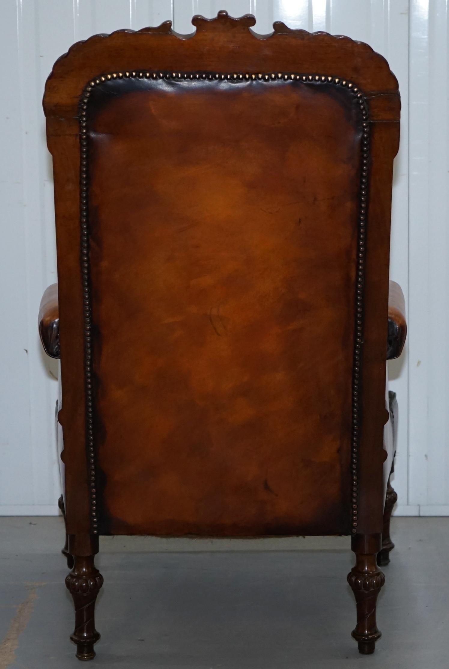 Pair of Fully Restored Show Wood Frame Chesterfield Leather Victorian Armchairs 7