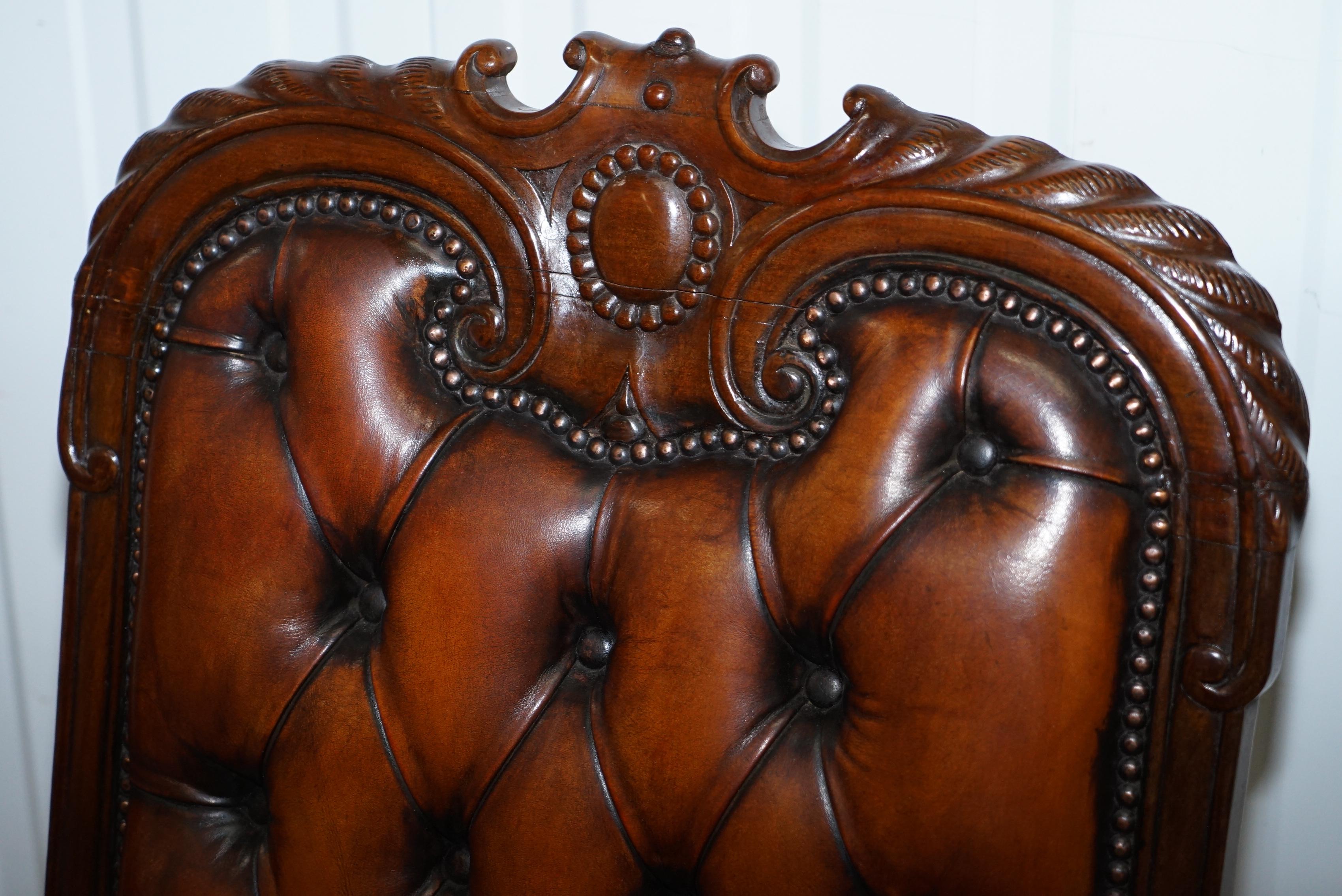 Pair of Fully Restored Show Wood Frame Chesterfield Leather Victorian Armchairs 11