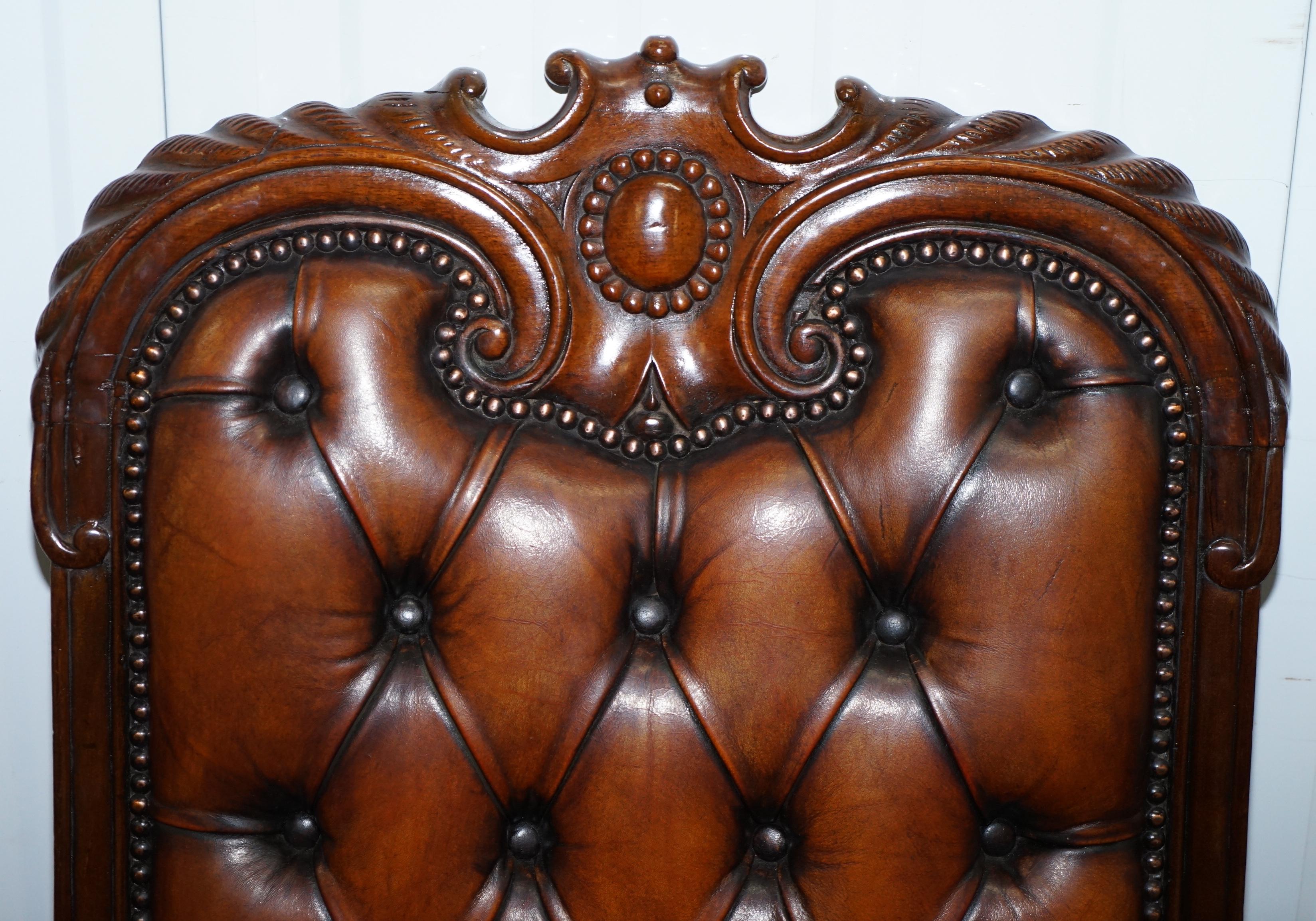 Hand-Crafted Pair of Fully Restored Show Wood Frame Chesterfield Leather Victorian Armchairs
