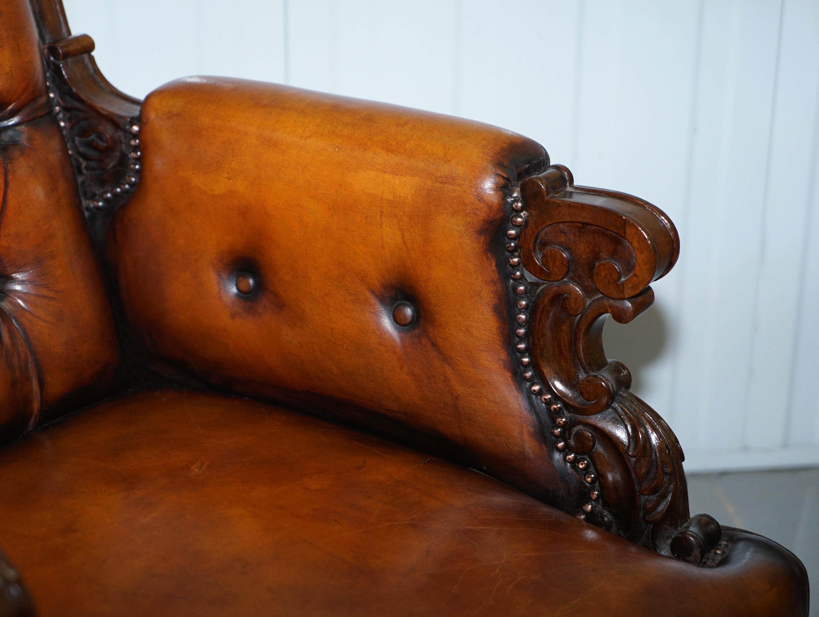 Pair of Fully Restored Show Wood Frame Chesterfield Leather Victorian Armchairs 2