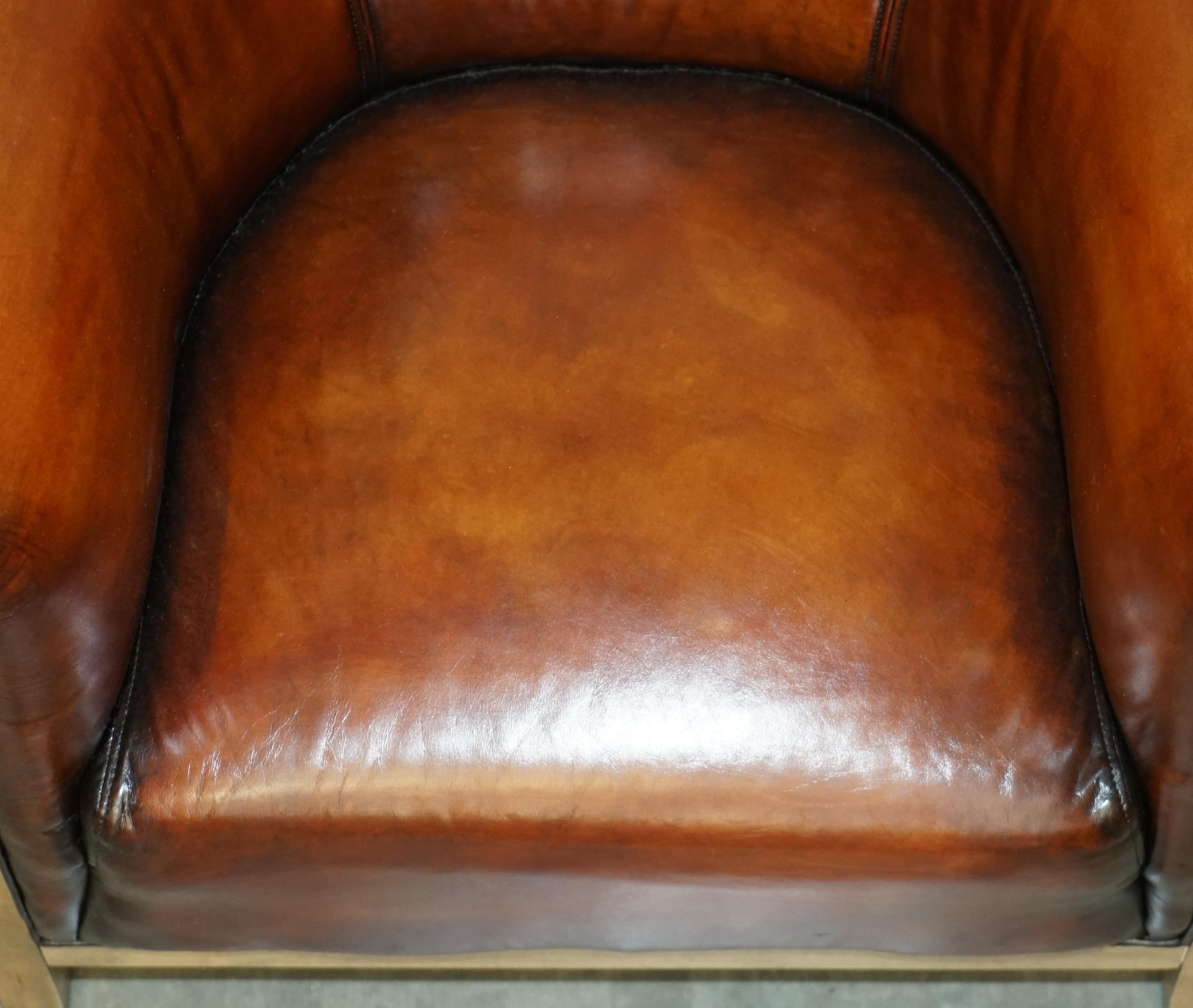 AIR OF FULLY RESTORED STiTCHED BROWN LEATHER LIMED OAK TUB / CLUB ARMCHAIRS im Angebot 10