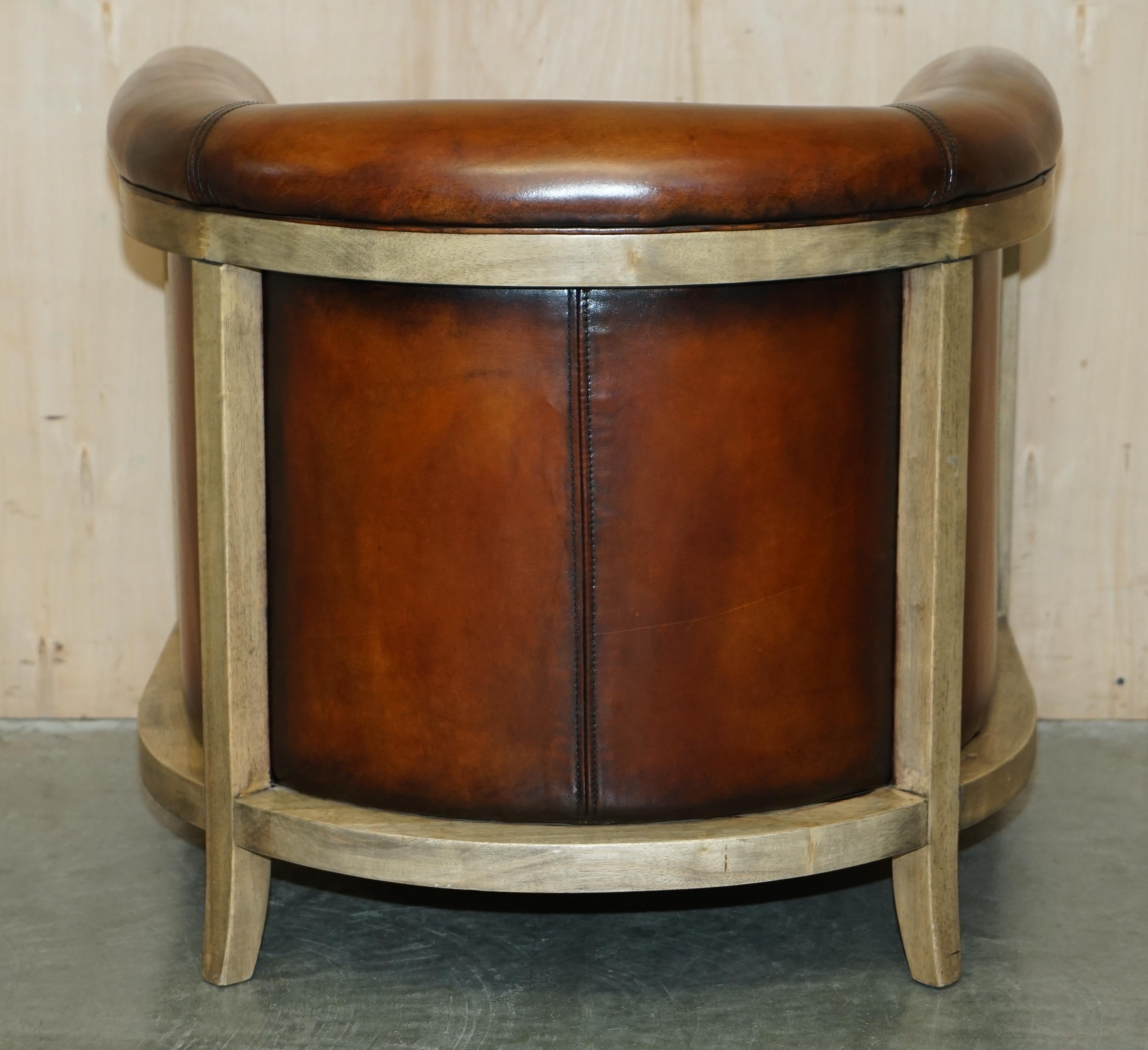 AIR OF FULLY RESTORED STiTCHED BROWN LEATHER LIMED OAK TUB / CLUB ARMCHAIRS im Angebot 12