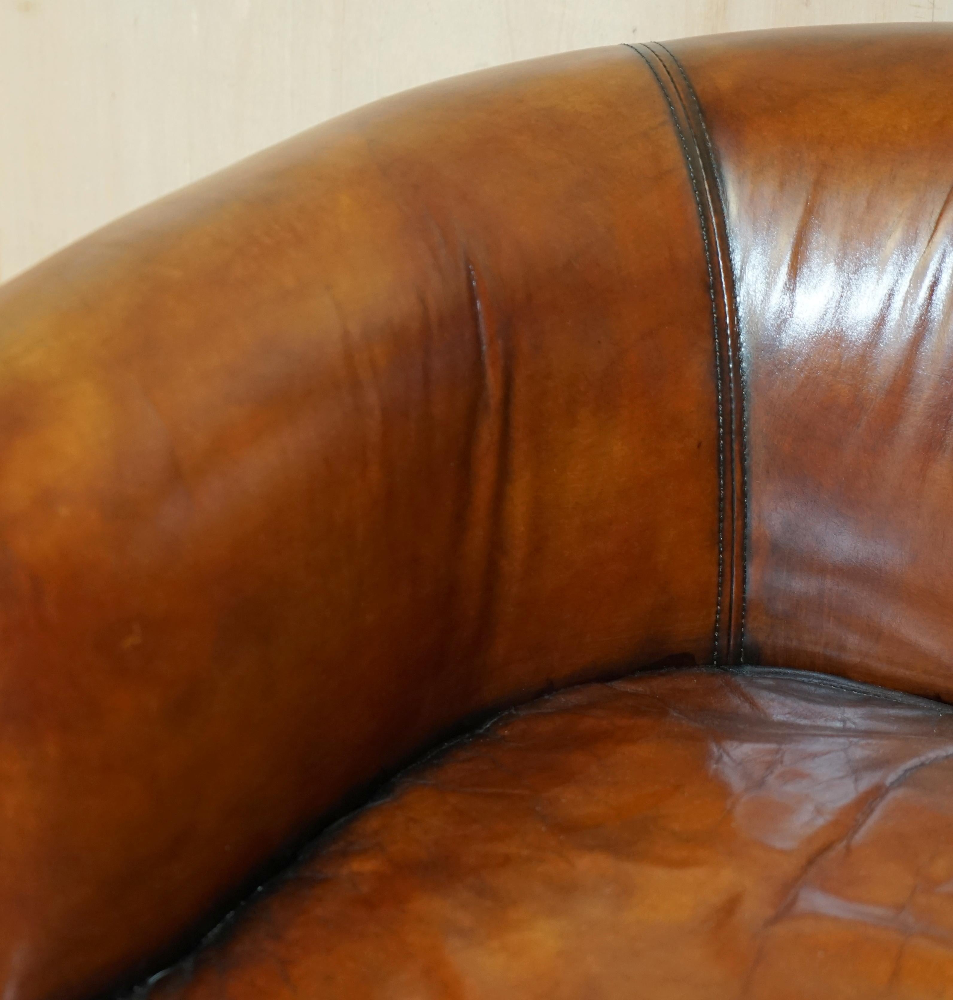 Hand-Crafted PAIR OF FULLY RESTORED STiTCHED BROWN LEATHER LIMED OAK TUB / CLUB ARMCHAIRS For Sale