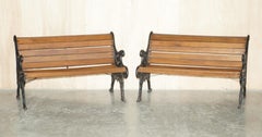 PAIR OF FULLY RESTORED VICTORIAN GARDEN BENCHES WiTH LION'S HEADS NEW TIMBER
