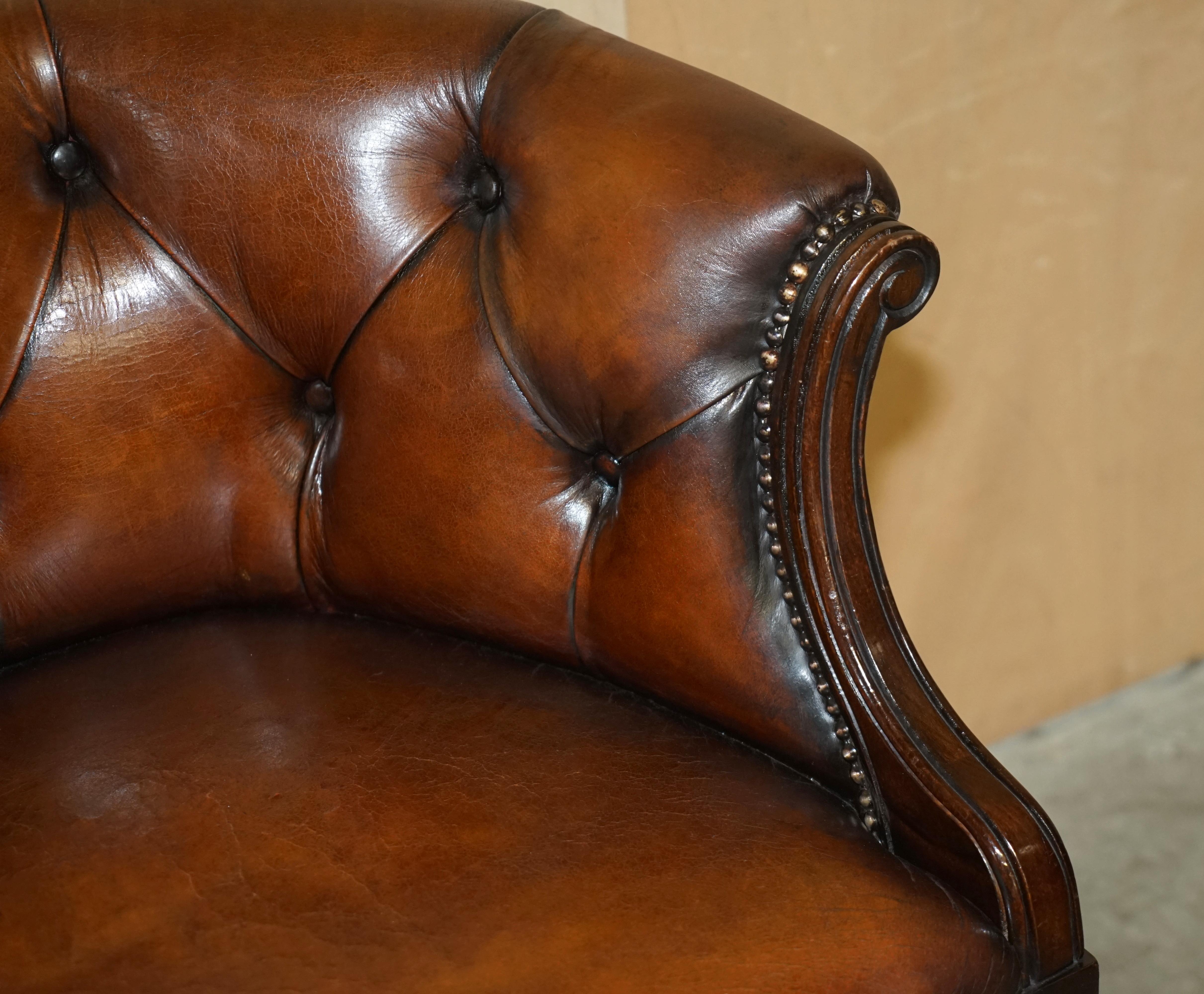 Leather Pair of Fully Restored Vintage Chesterfield Hand Dyed Library Tub Club Armchairs