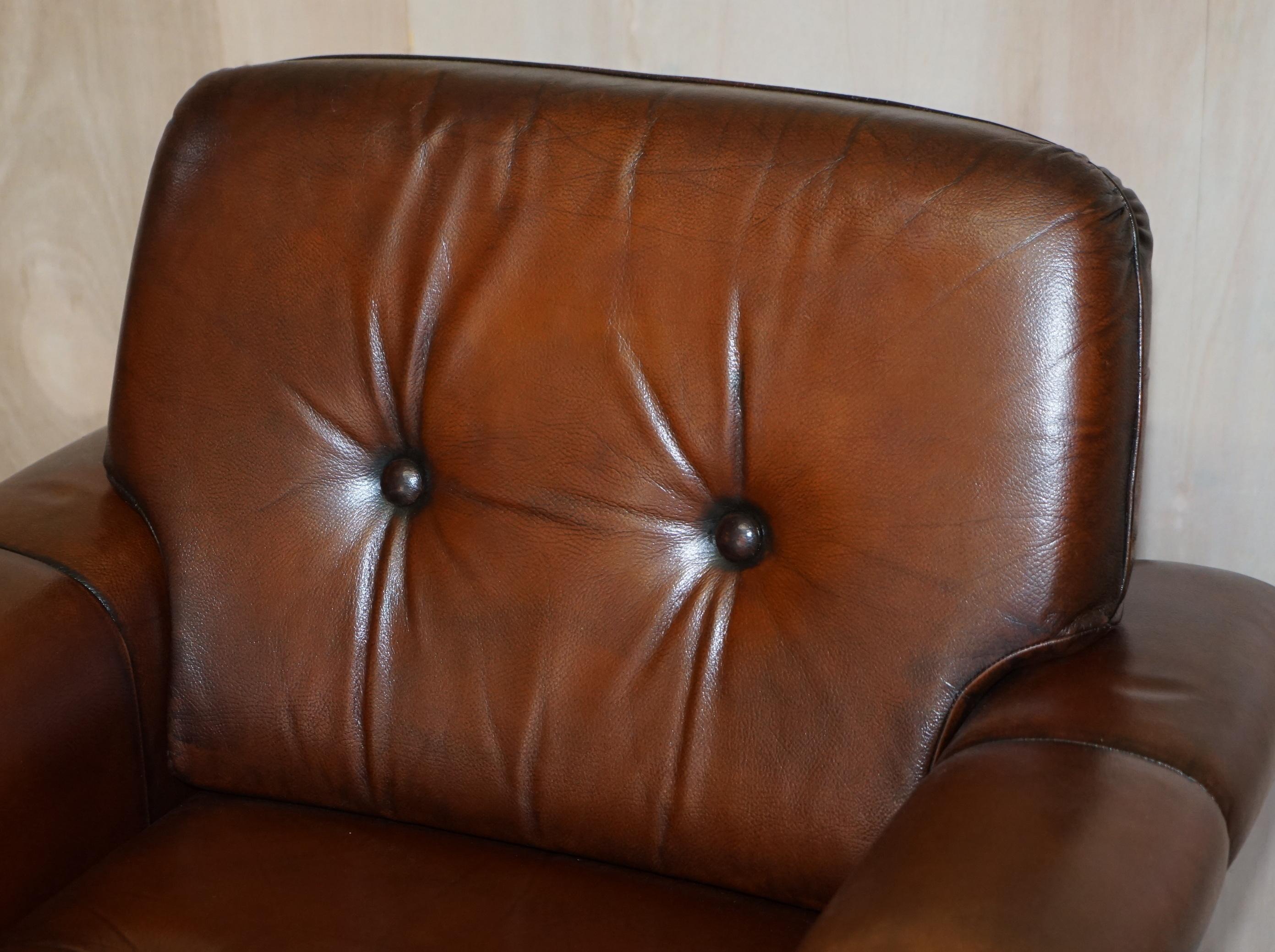 Pair of Fully Restored Vintage Dutch Mid-Century Modern Brown Leather Armchairs For Sale 6