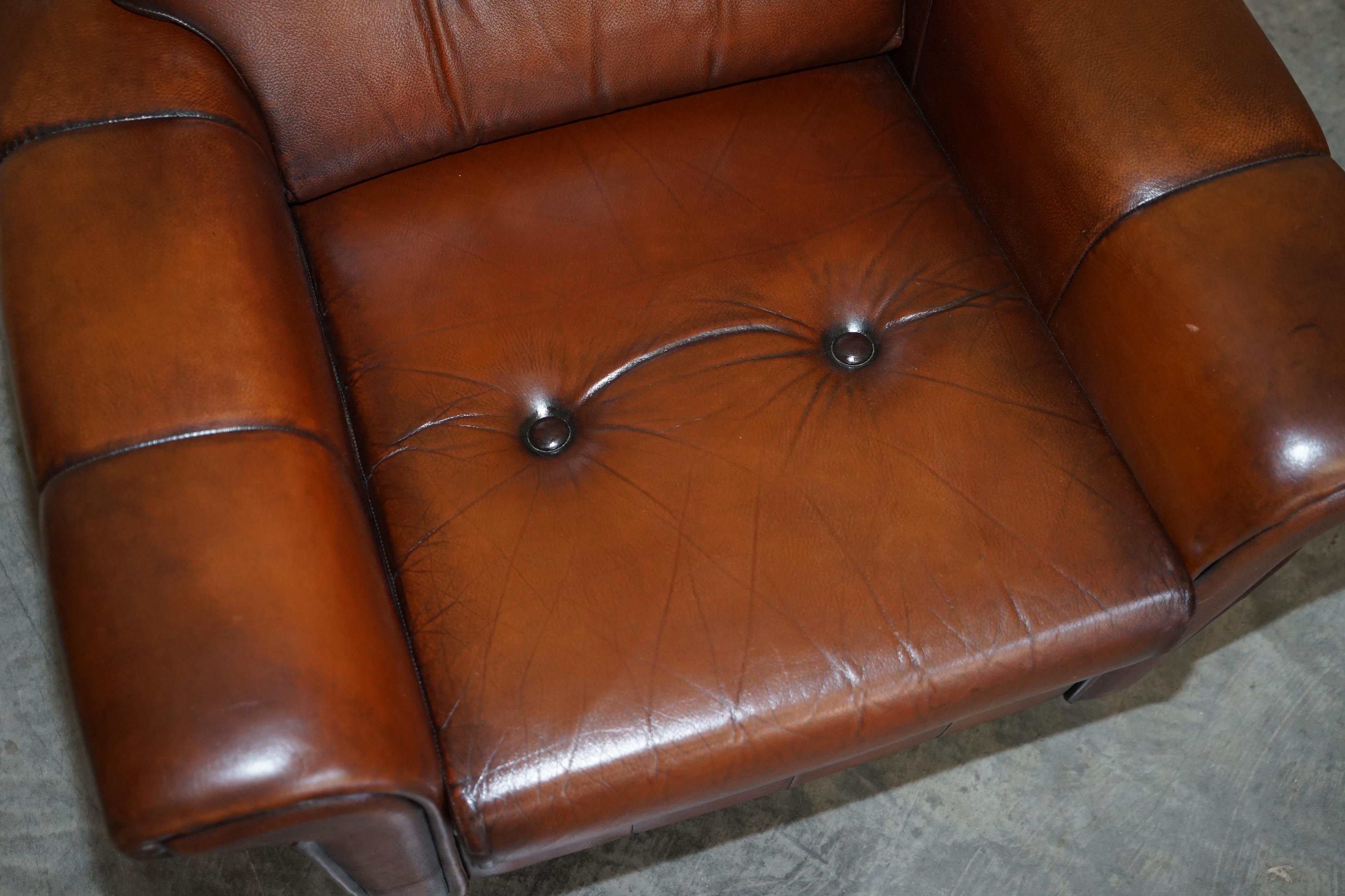 Pair of Fully Restored Vintage Dutch Mid-Century Modern Brown Leather Armchairs For Sale 8