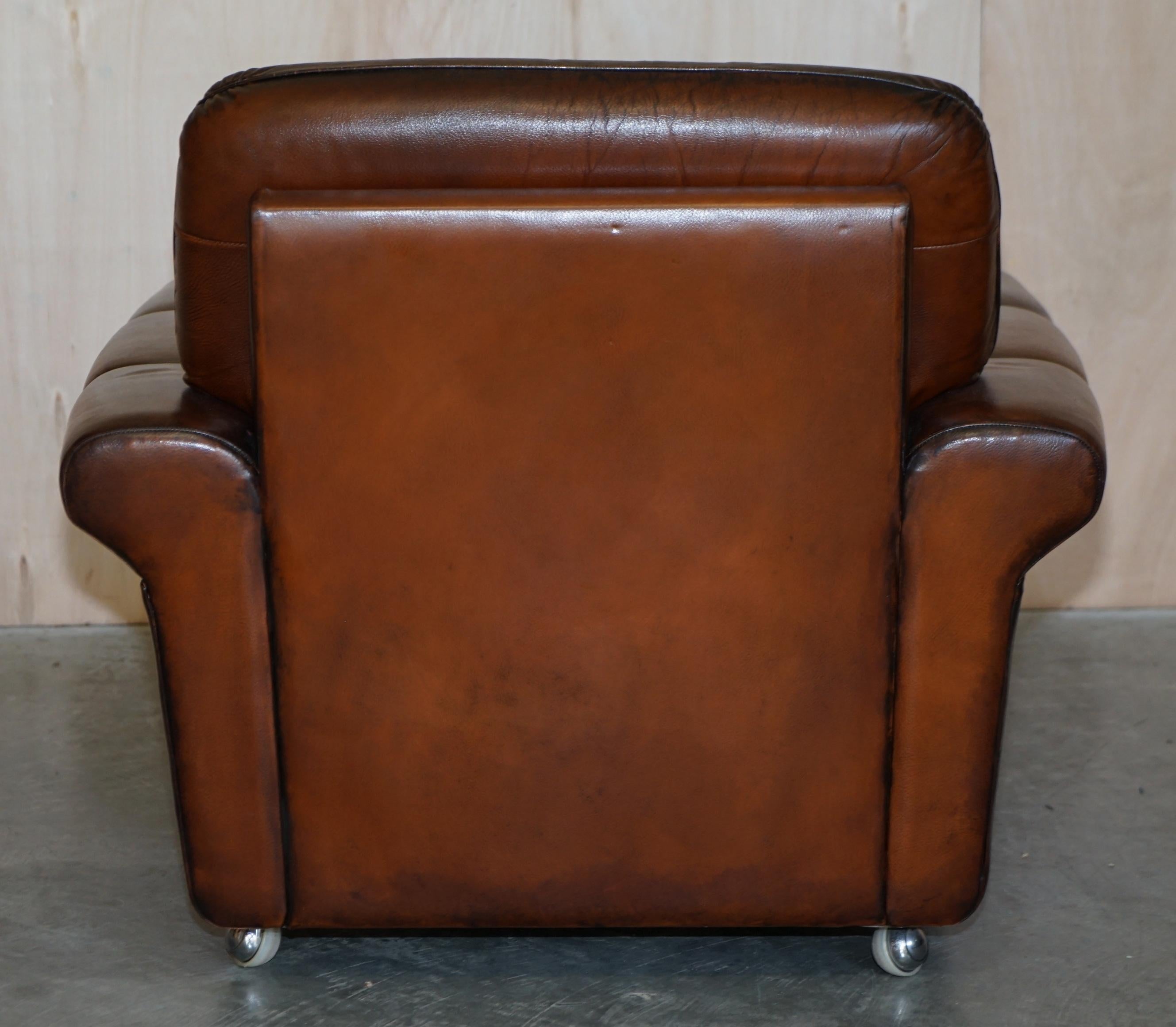 Pair of Fully Restored Vintage Dutch Mid-Century Modern Brown Leather Armchairs For Sale 13