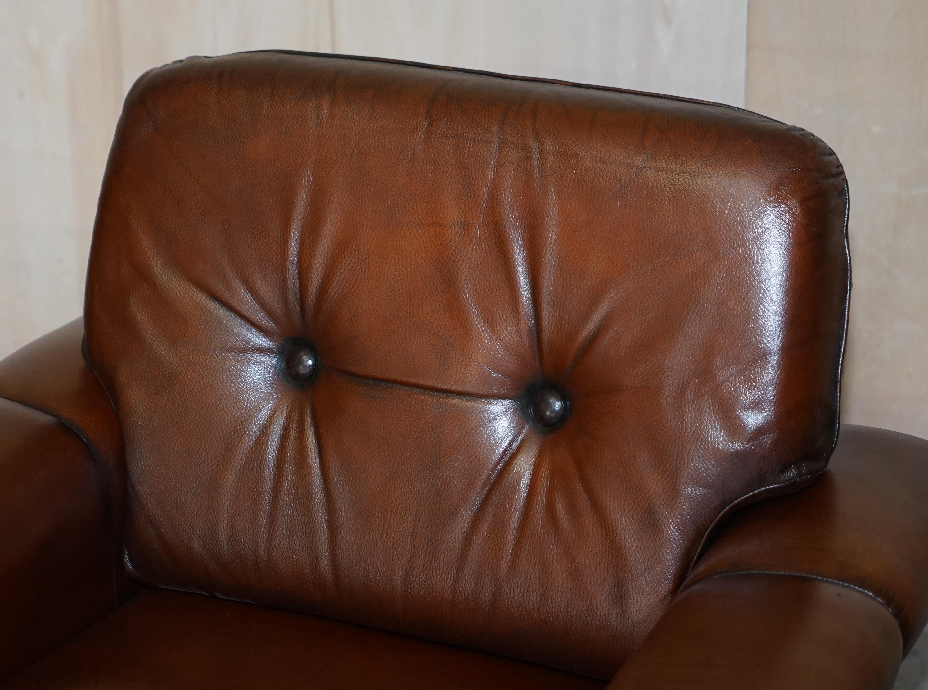 Danish Pair of Fully Restored Vintage Dutch Mid-Century Modern Brown Leather Armchairs For Sale