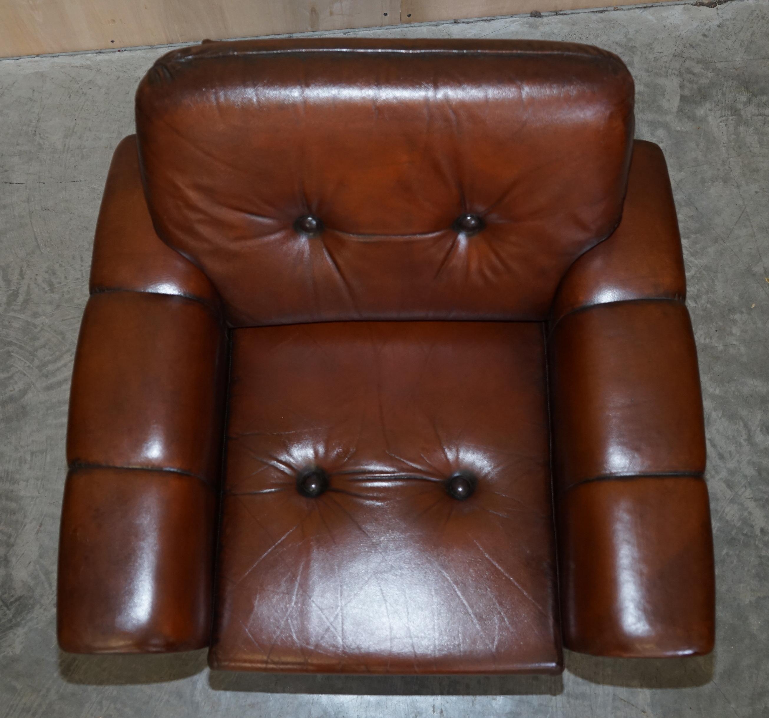 Hand-Crafted Pair of Fully Restored Vintage Dutch Mid-Century Modern Brown Leather Armchairs For Sale