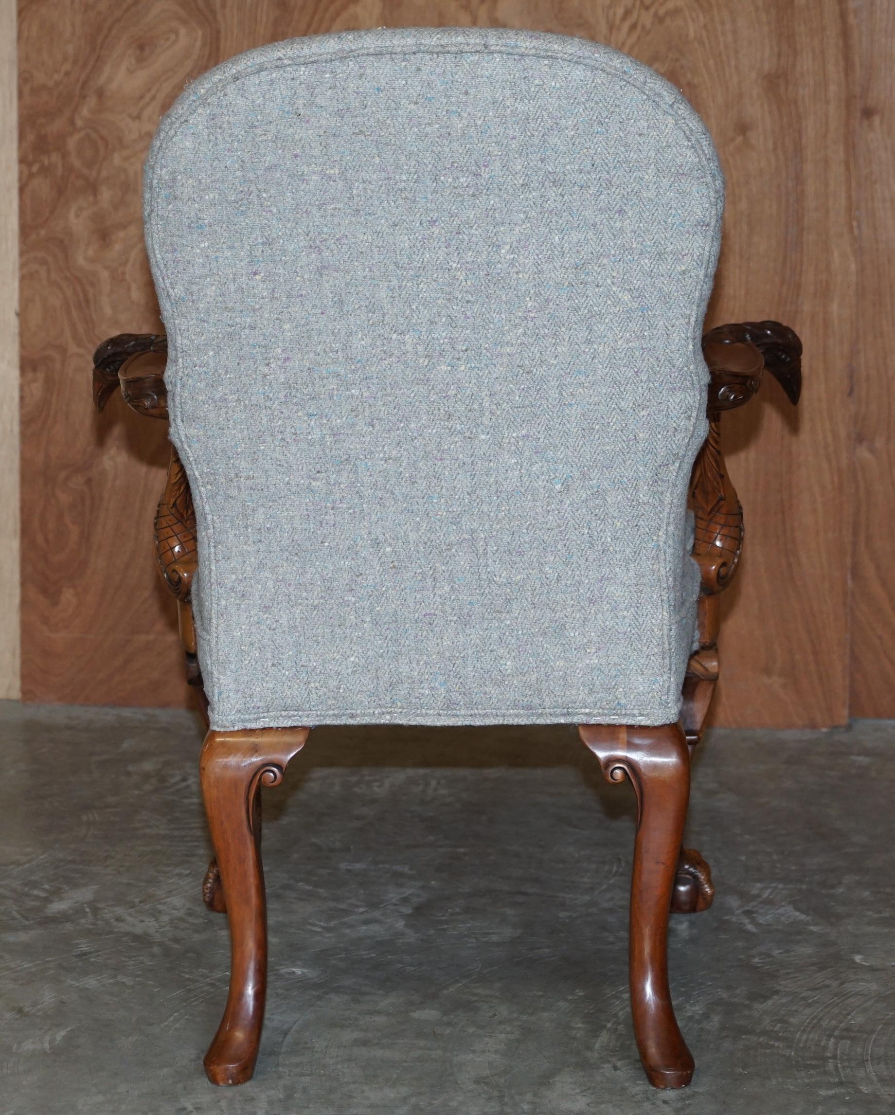 Pair of Fully Restored Vintage Eagle Armed Claw & Ball Feet Throne Armchairs For Sale 5