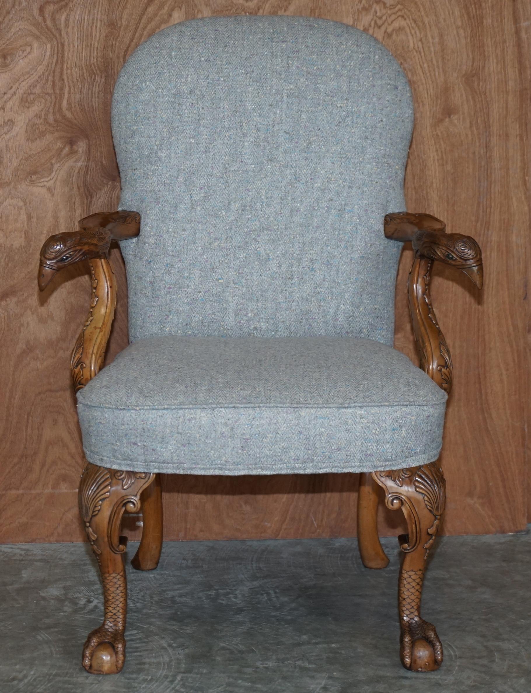 Pair of Fully Restored Vintage Eagle Armed Claw & Ball Feet Throne Armchairs For Sale 8