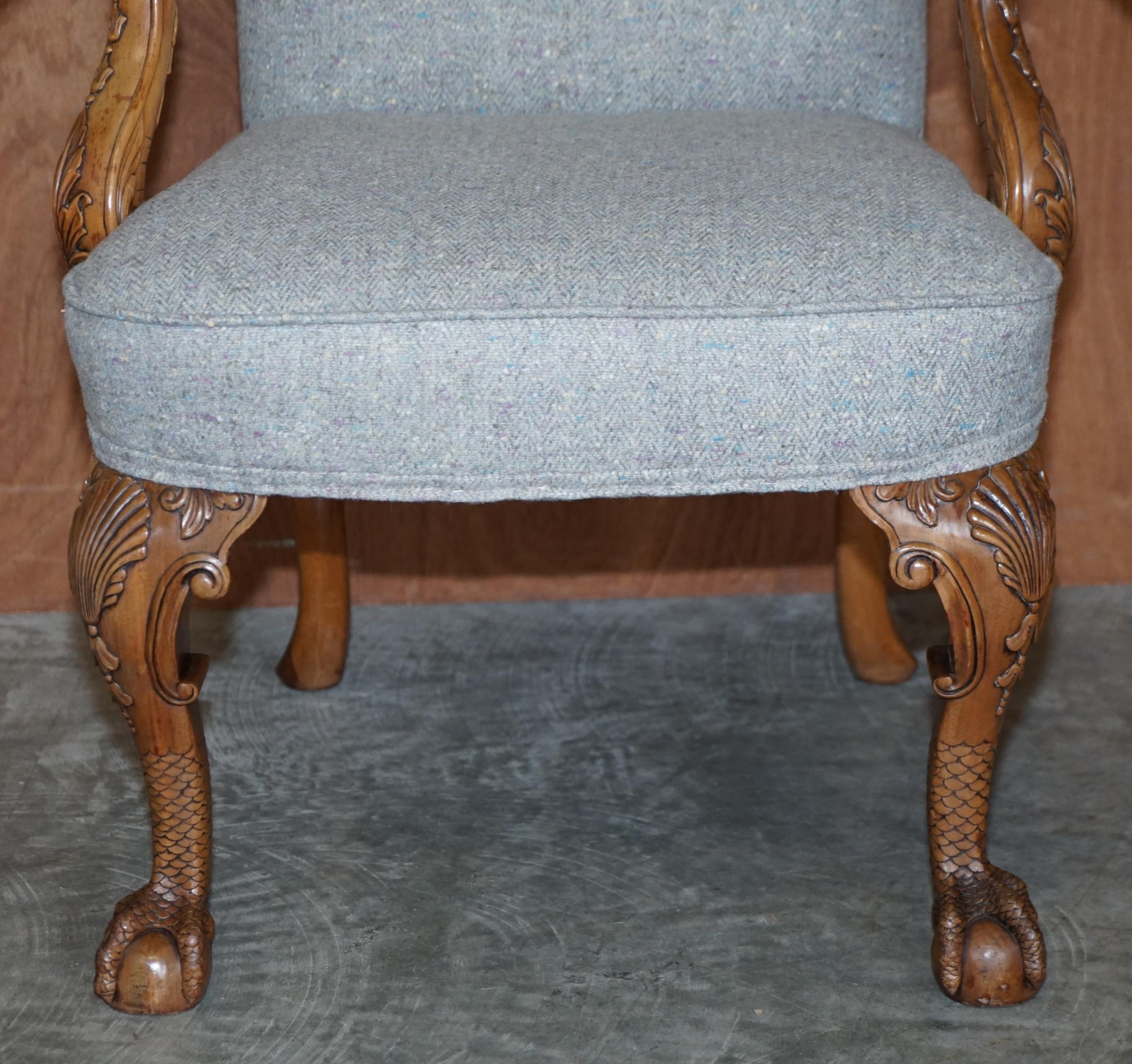 Pair of Fully Restored Vintage Eagle Armed Claw & Ball Feet Throne Armchairs For Sale 9