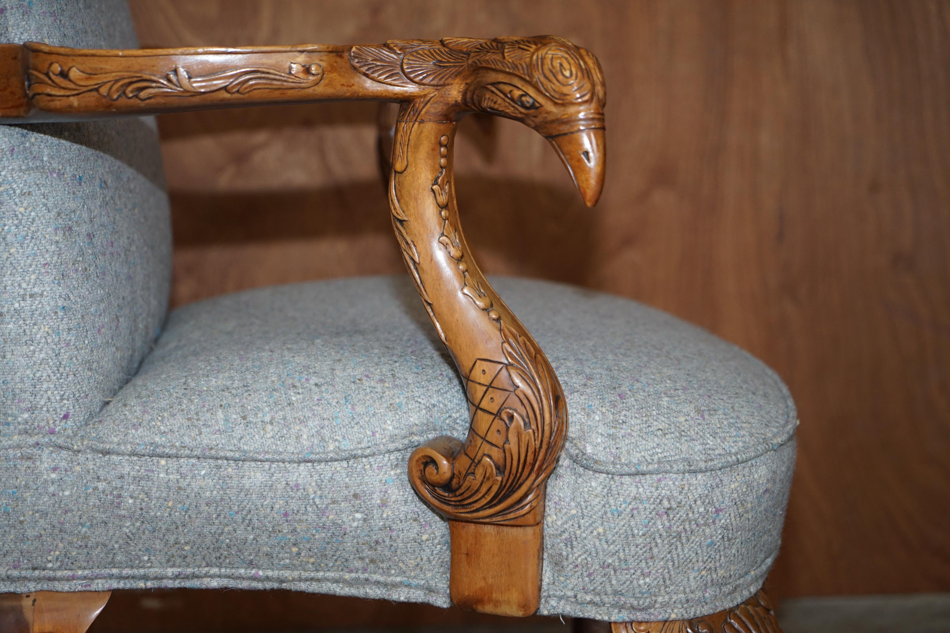 Pair of Fully Restored Vintage Eagle Armed Claw & Ball Feet Throne Armchairs For Sale 11