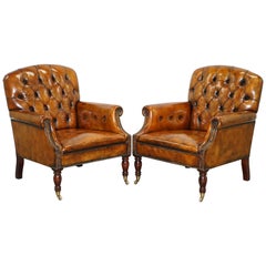 Pair of Fully Restored Vintage Hand Dyed Leather Chesterfield Club Armchairs