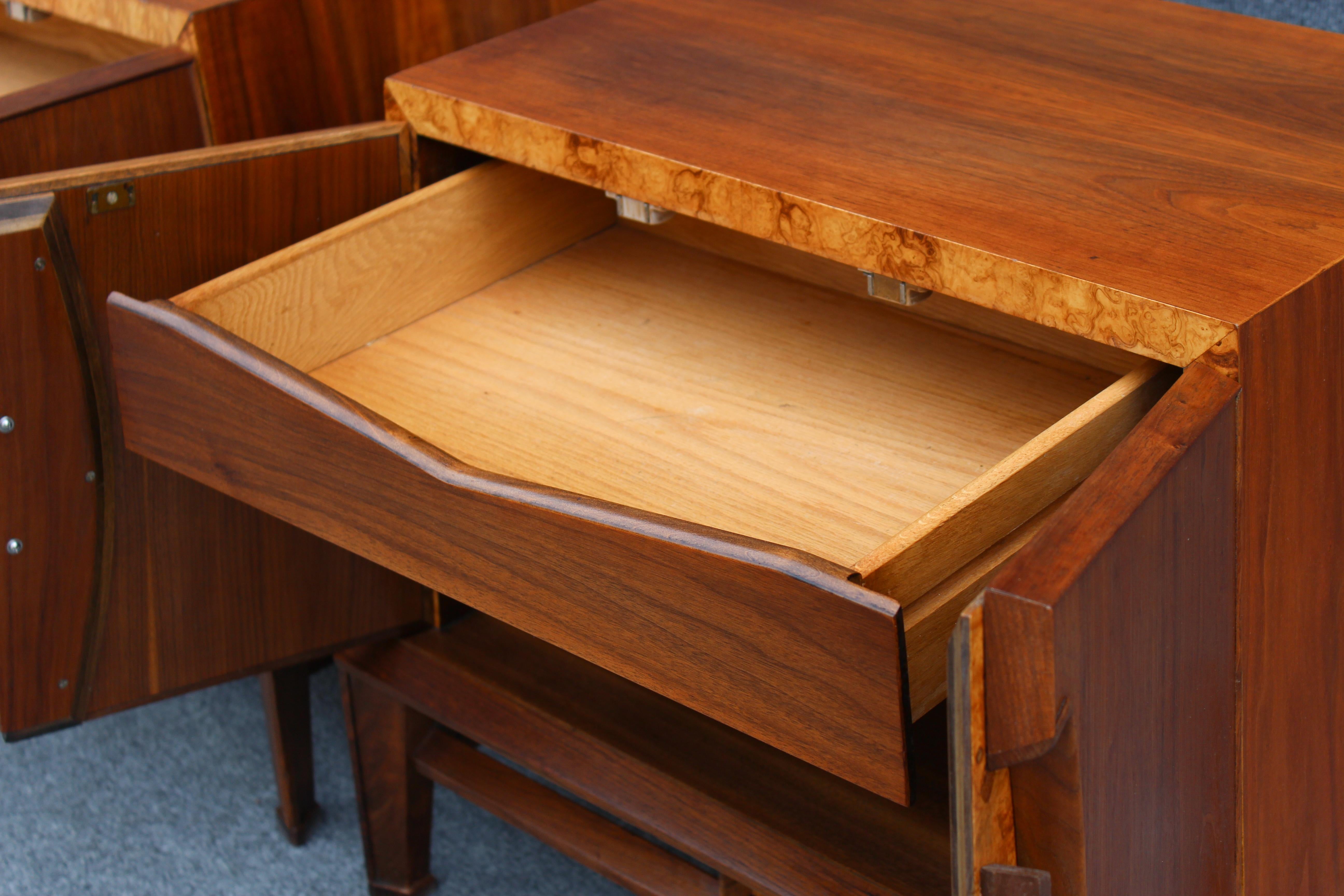 Pair of Fully Restored Walnut & Burl Helen Hobey for Baker Nightstands 9