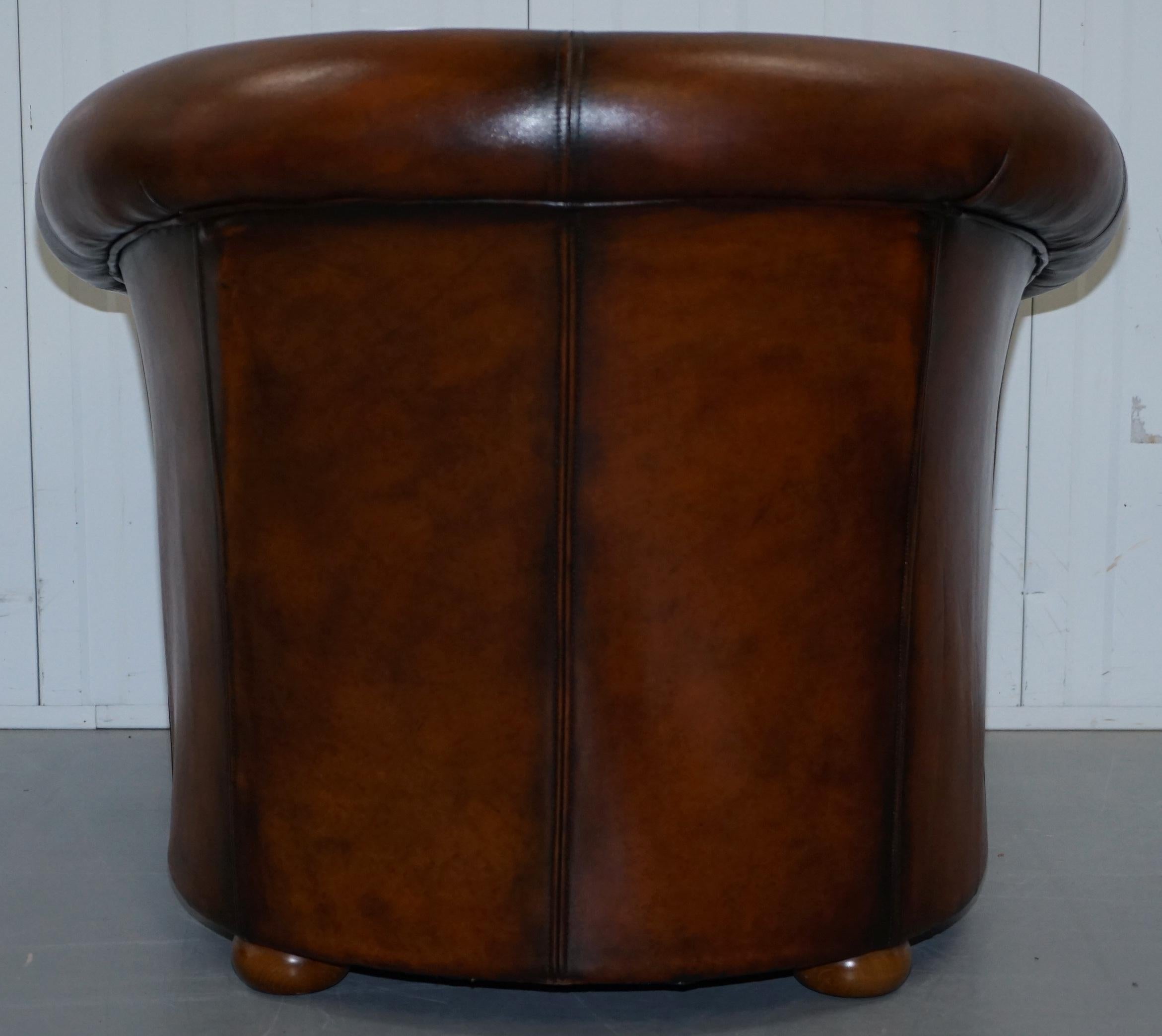 Pair of Fully Restored Whiskey Brown Leather Beauvale Furnishings Club Armchairs 4