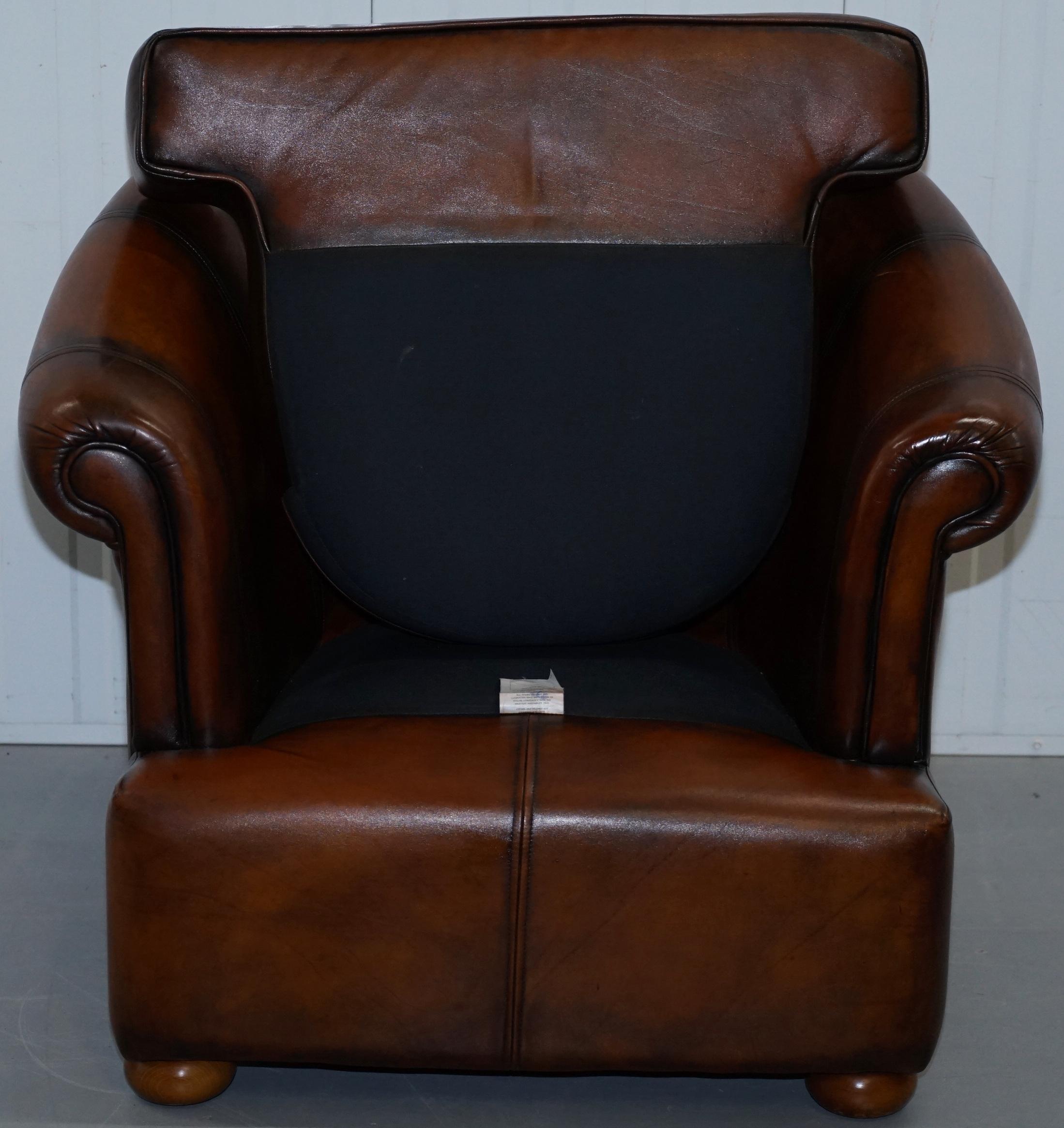 Pair of Fully Restored Whiskey Brown Leather Beauvale Furnishings Club Armchairs 4